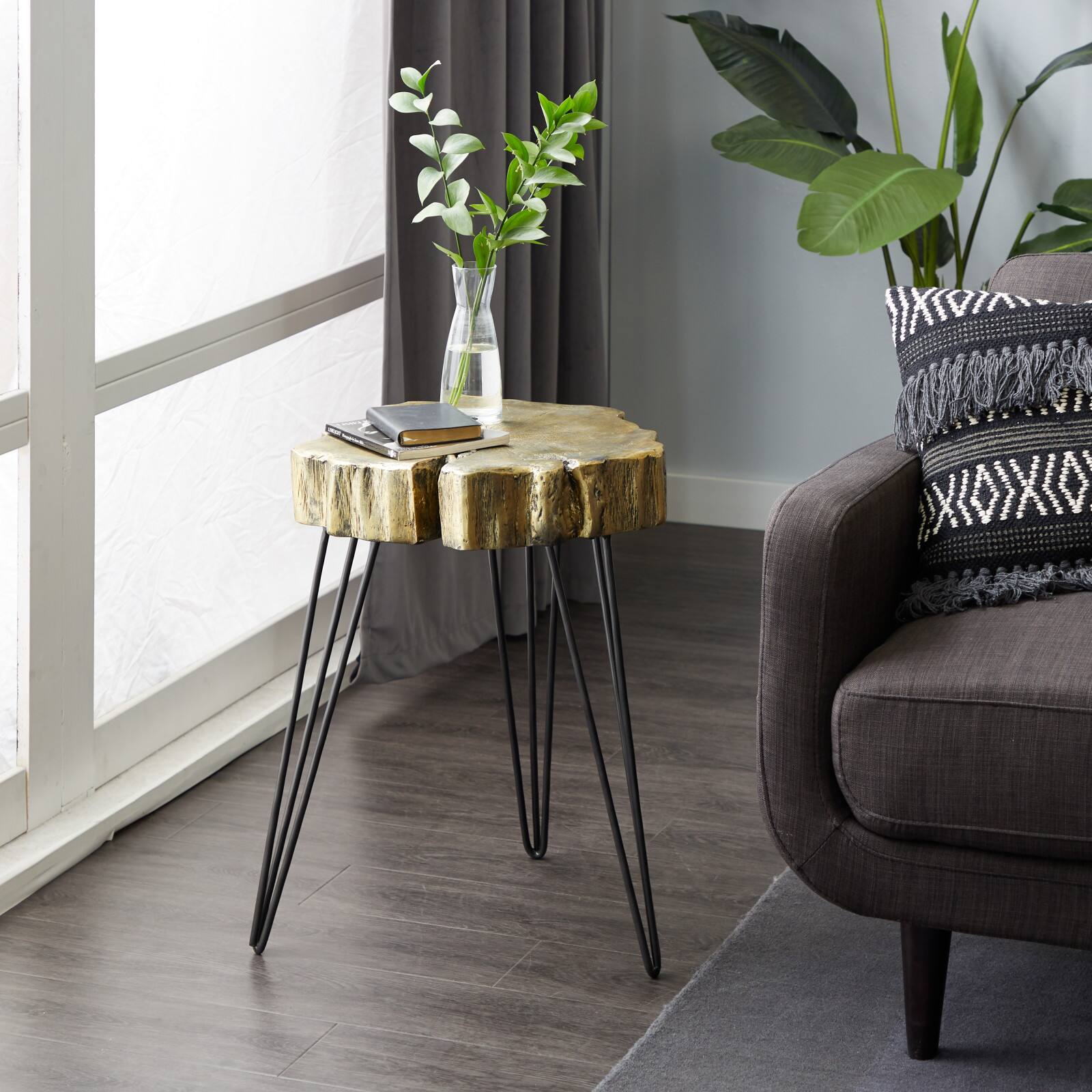 26" Polystone & Metal Modern Accent Table