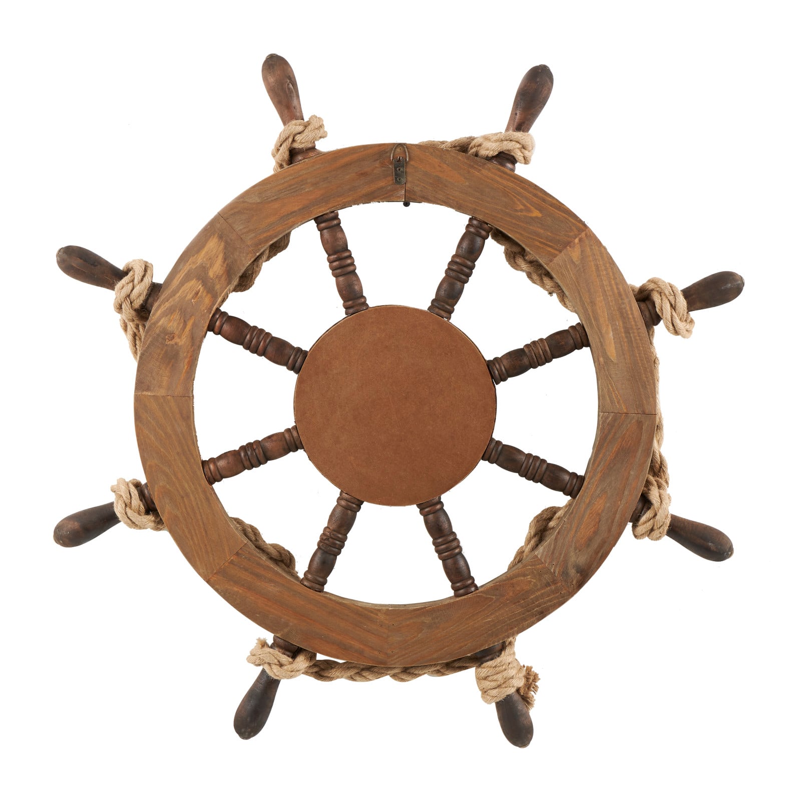 Brown Wood Ship Wheel Handmade Wall Décor with Rope and Shell Accents