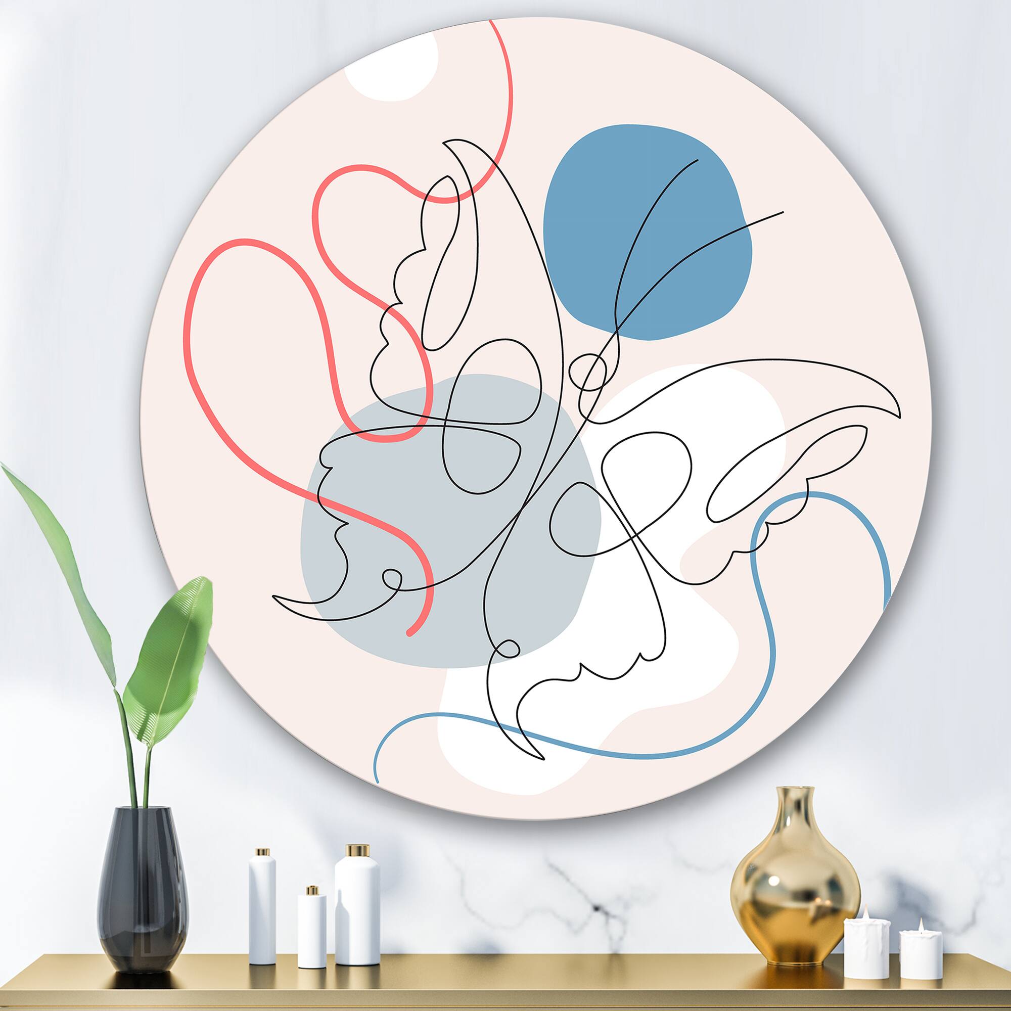 Designart - Butterfly One Line Drawing On Cubism Shapes I