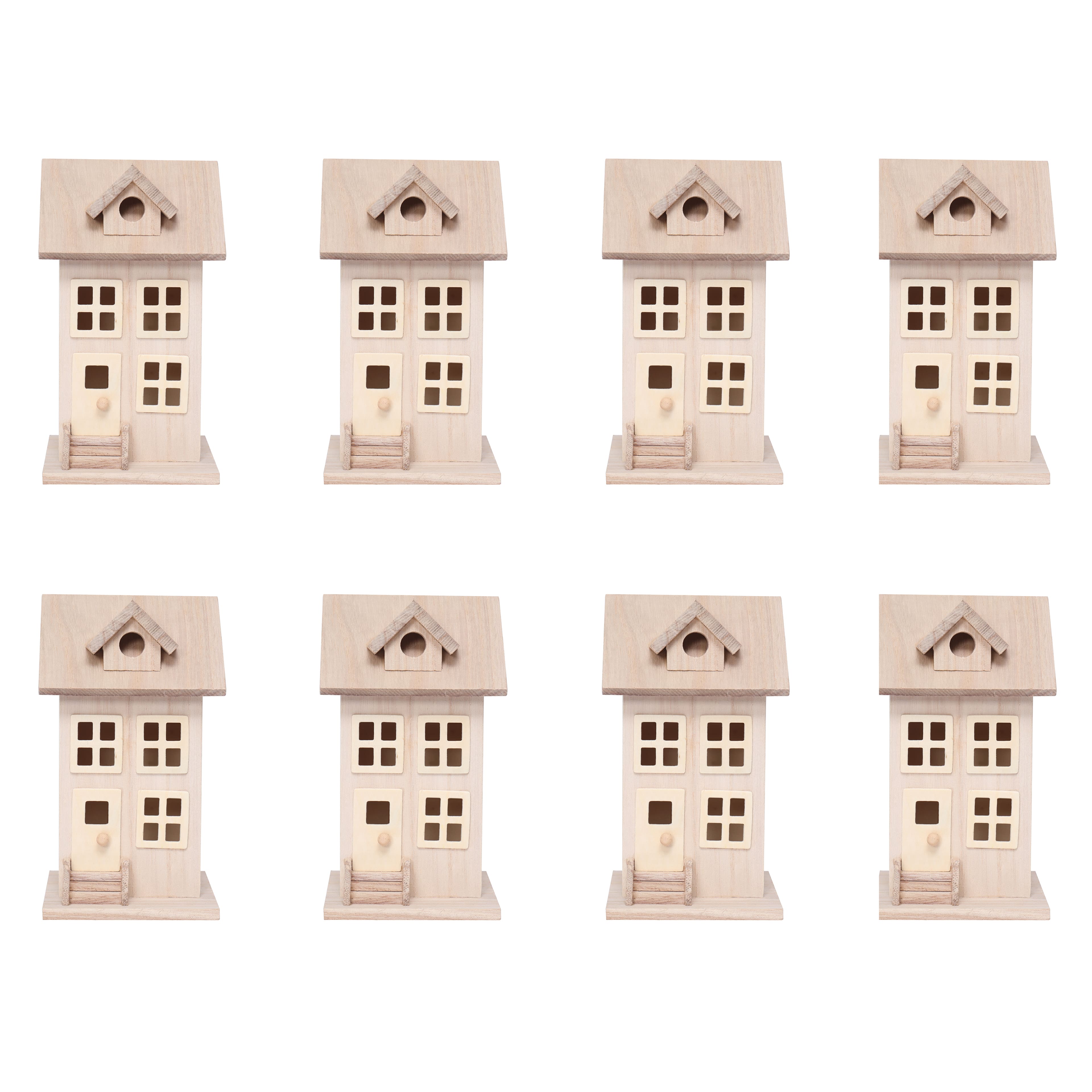 8 Pack: 7.5" Unfinished Wood Townhouse Birdhouse by Make Market®
