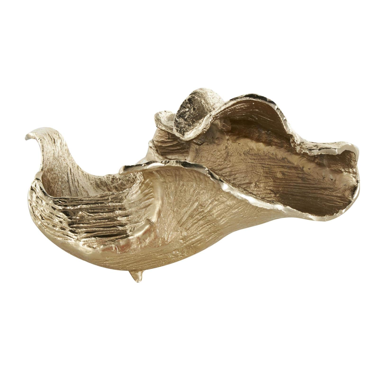 13.75" Gold Aluminum Metal Abstract Textured Folded Leaf Decorative Bowl