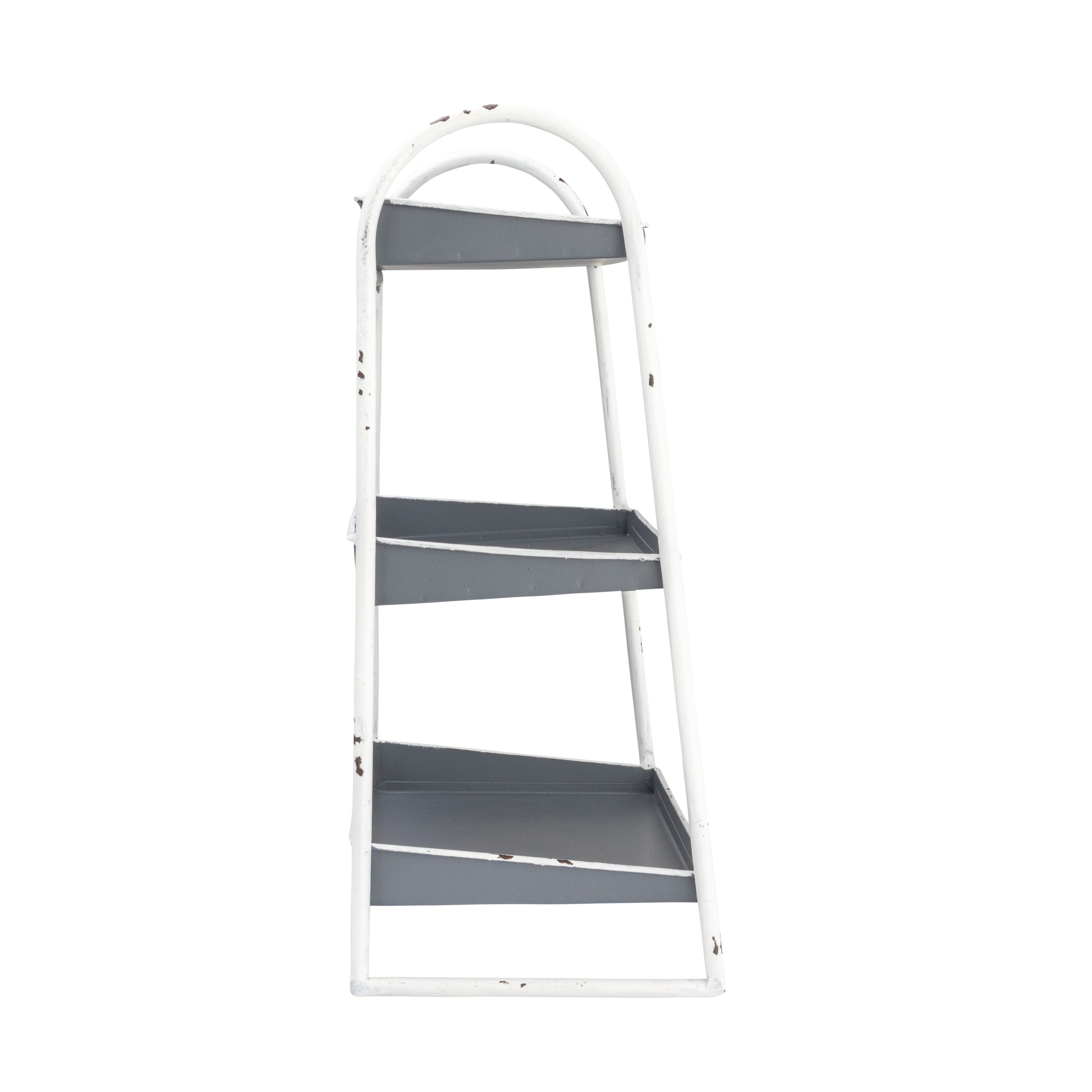 Hello Honey® 15.5" Heavily Distressed 3-Tier Metal Tray with White Frame & Rim
