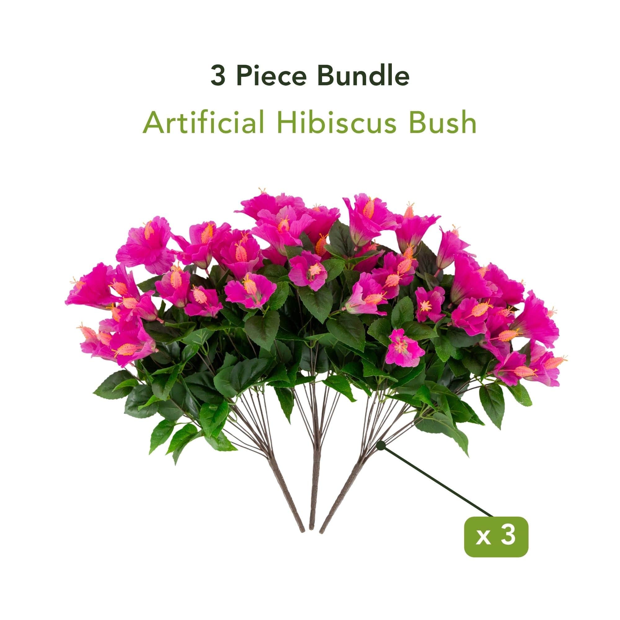 19" UV Resistant Artificial Hibiscus Bushes, 3ct.