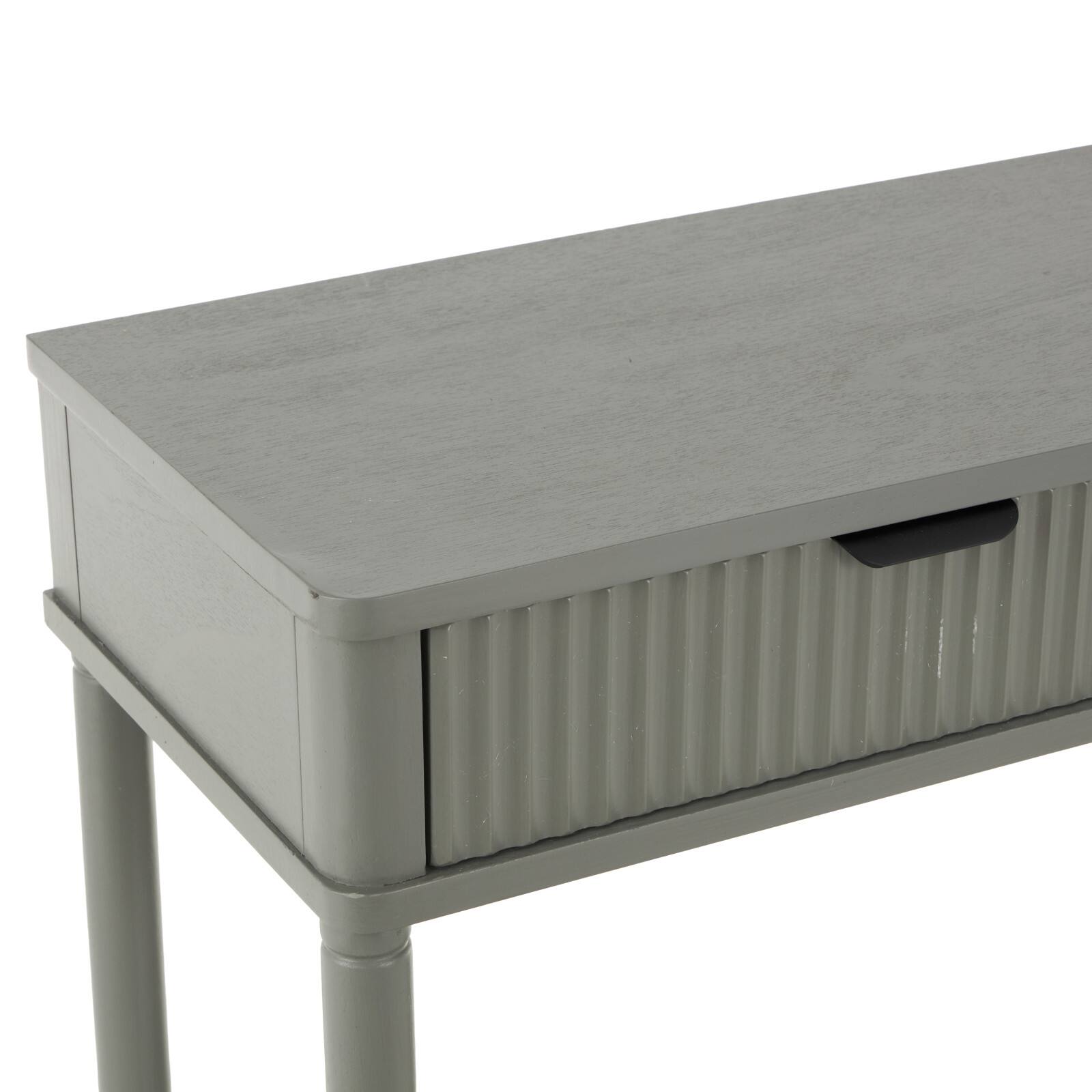 36" 2-Drawer Gray Handmade Wooden Console Table with Black Handle & Ribbed Front