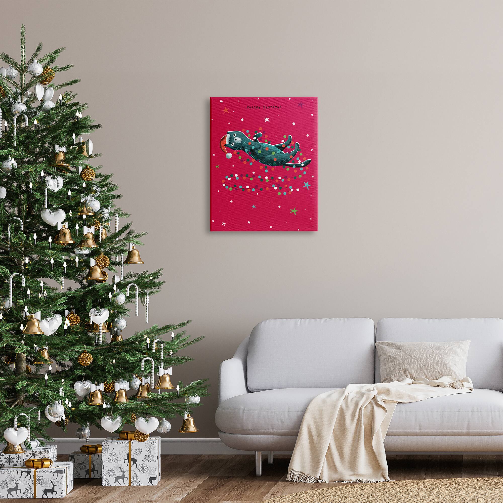 Stupell Industries Feline Festive Christmas Cat Canvas Wall Art