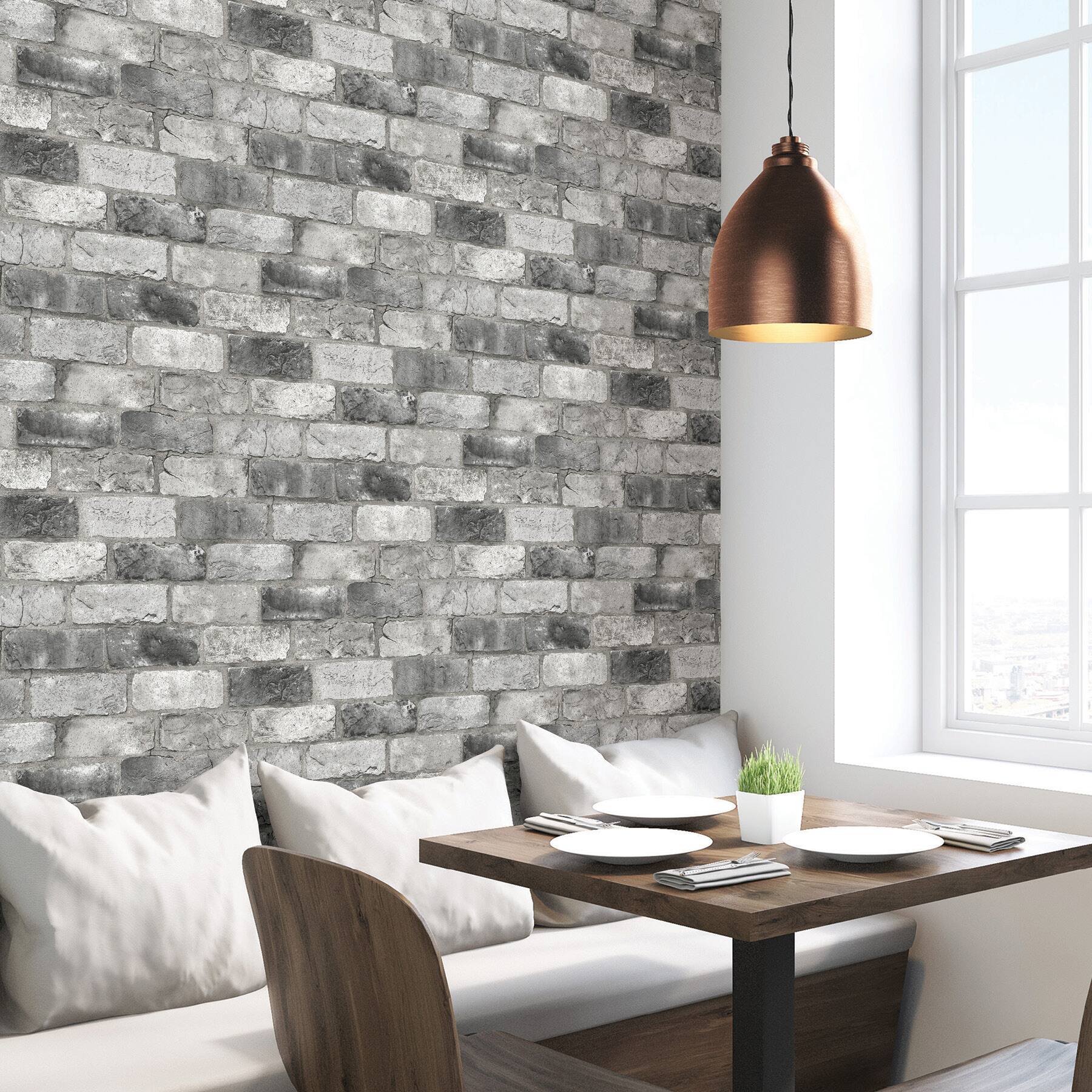 NuWallpaper Gray London Brick Peel & Stick Wallpaper