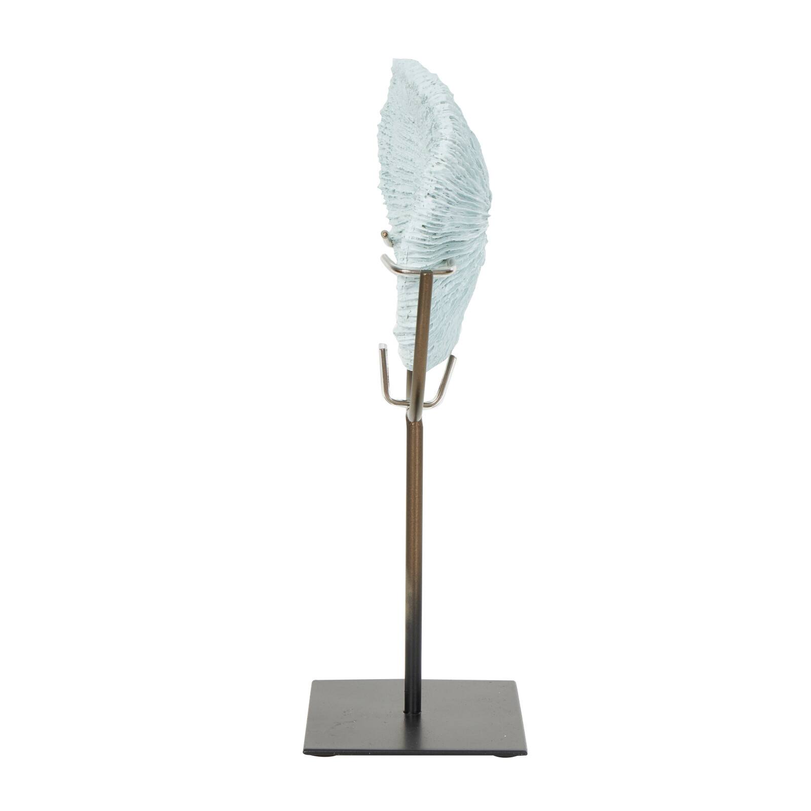 12.5" Light Blue Polystone Coral Textured Sculpture with Bronze Stand