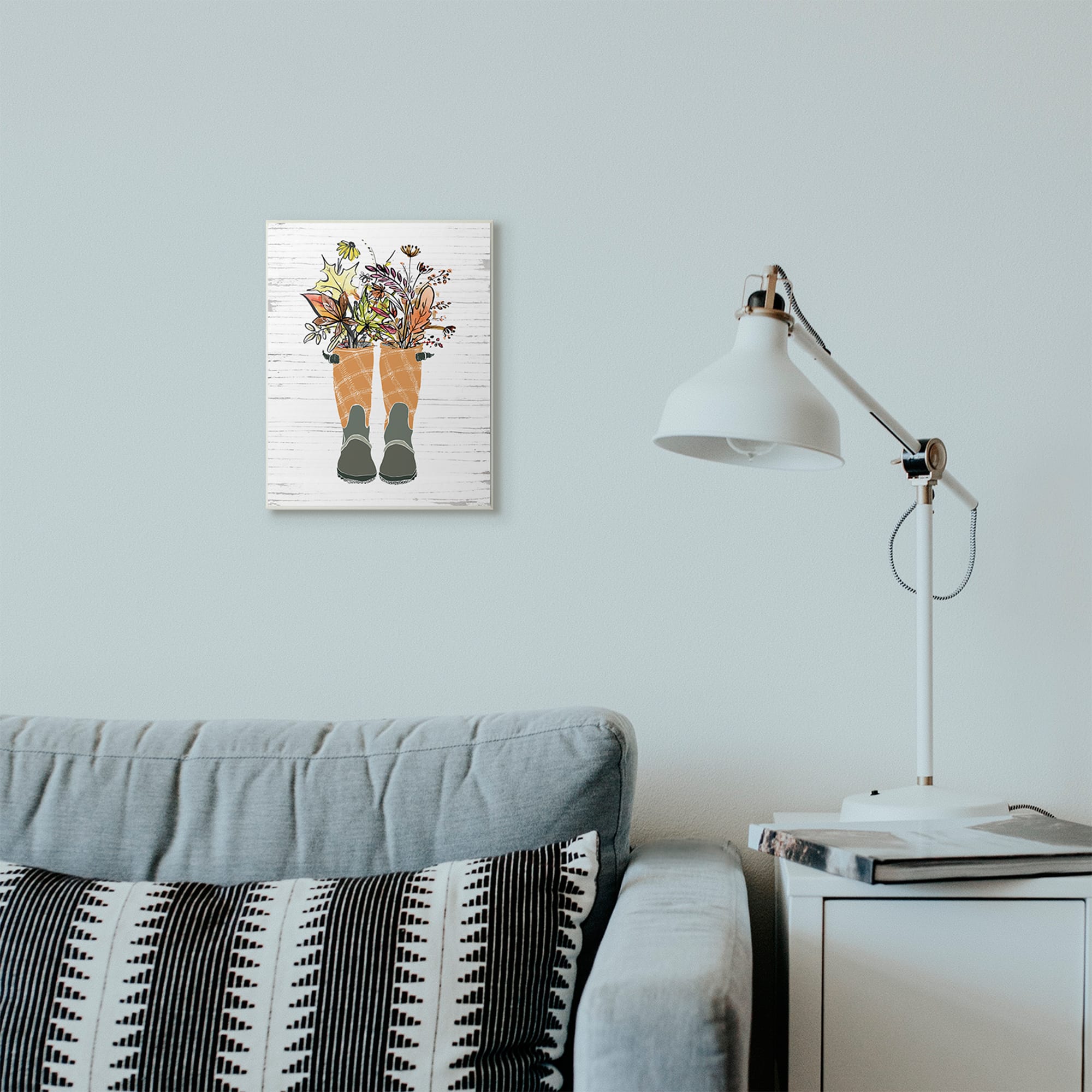 Stupell Industries Fall Foliage in Boots Wooden Wall Plaque