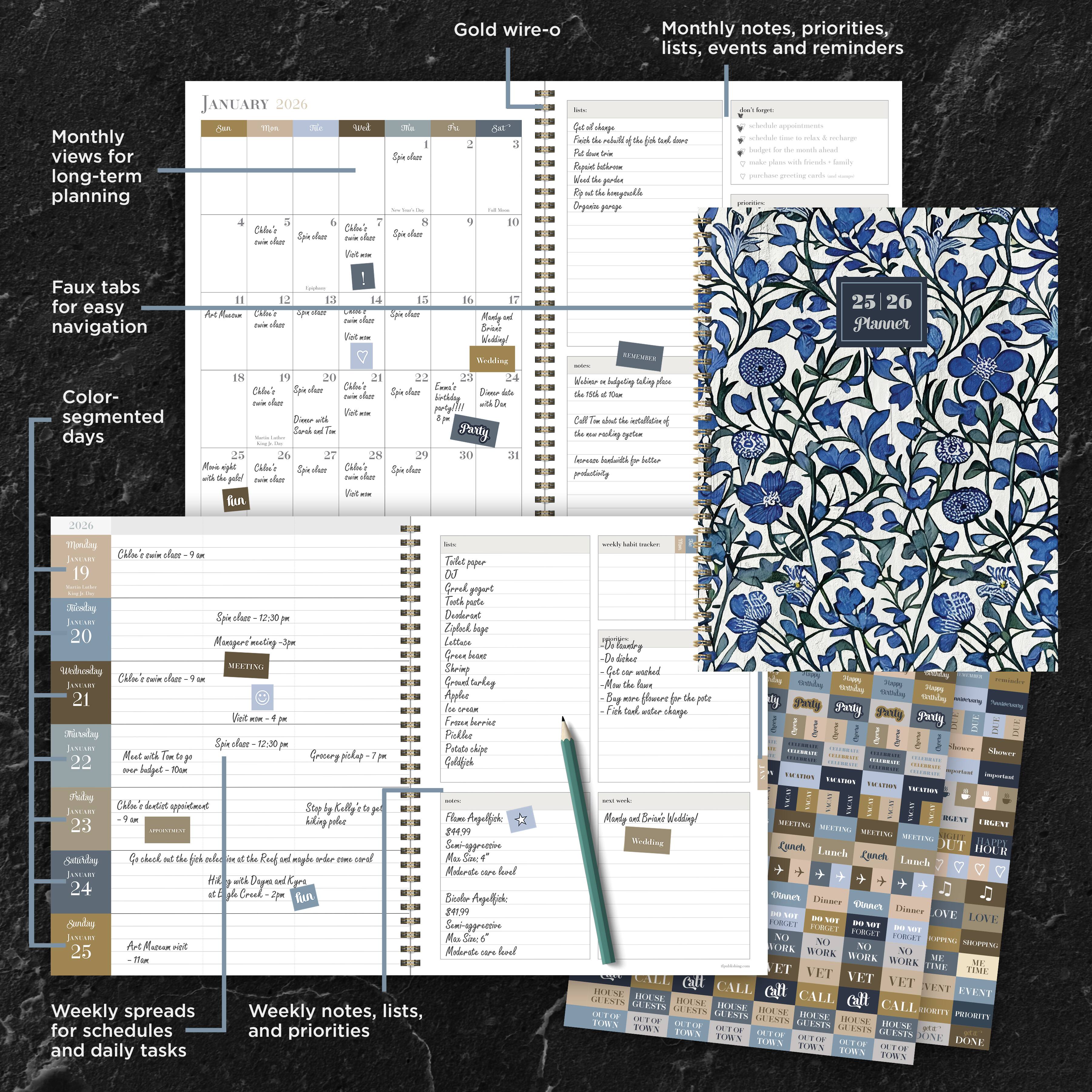 TF Publishing 2025-2026 Francophile Flower Large Weekly/Monthly Planner