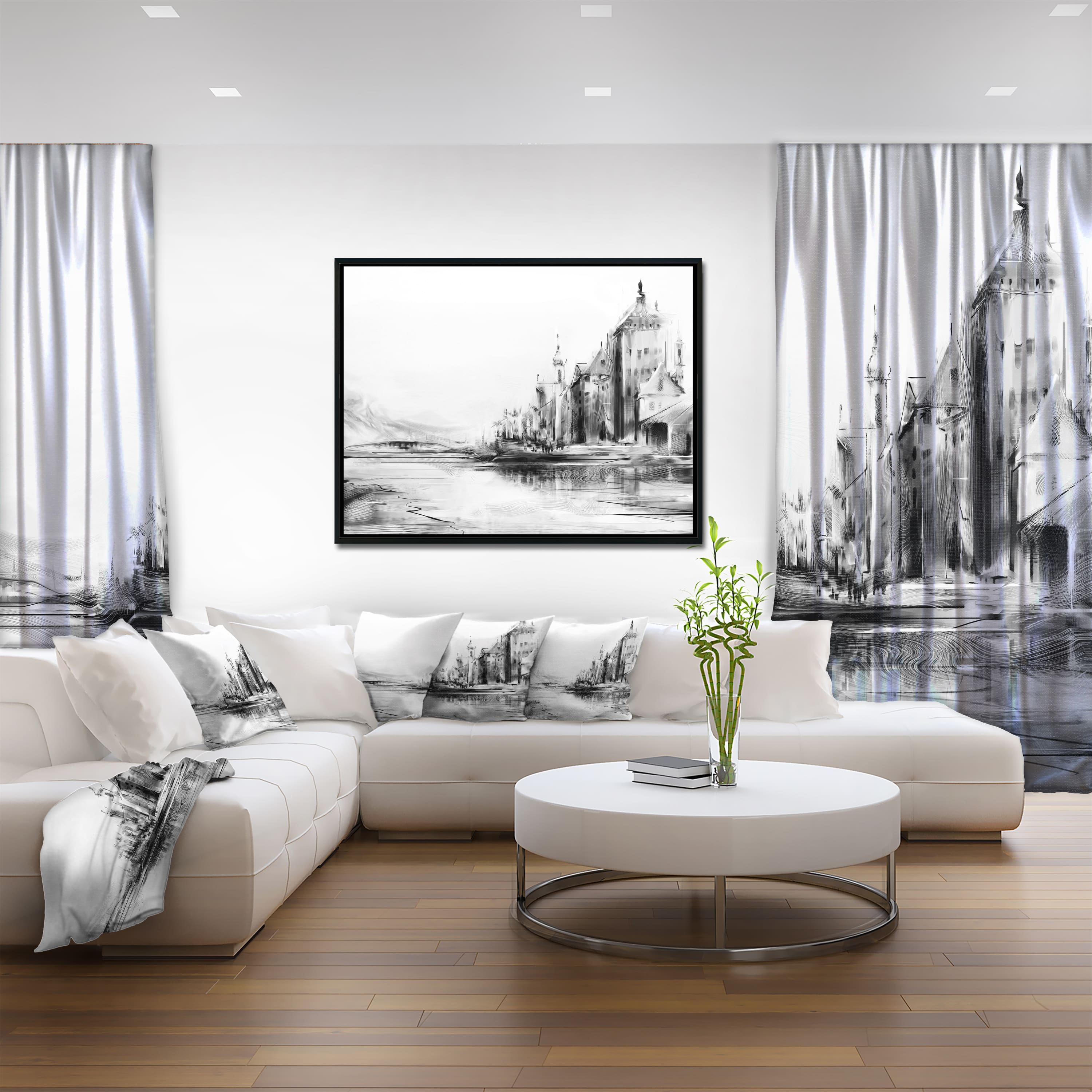 Designart - Zurich in Afternoon Sunlight - Cityscape Canvas Art Print in Black Frame
