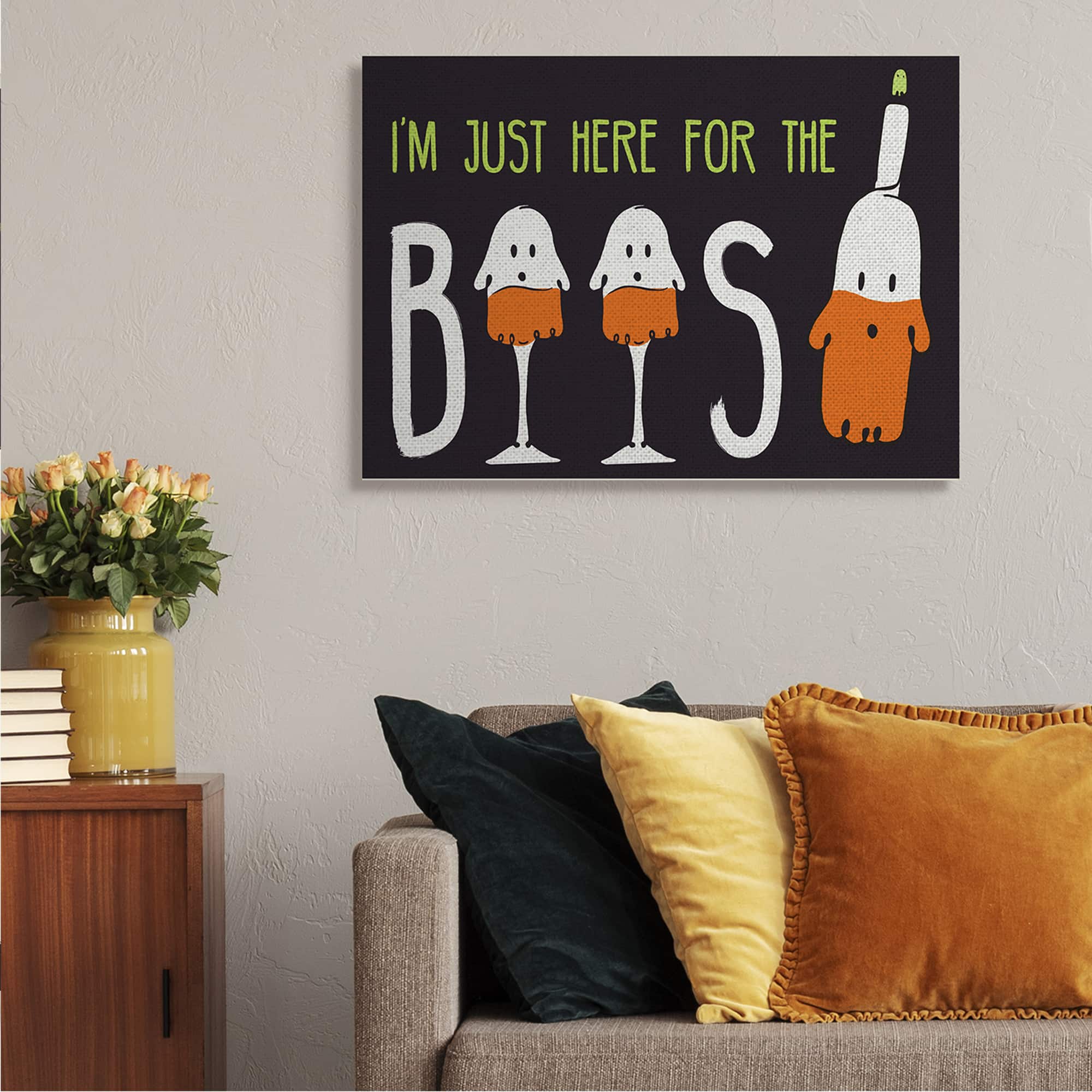 Stupell Industries Here for the Boos Phrase Halloween Ghost Pun Canvas Wall Art