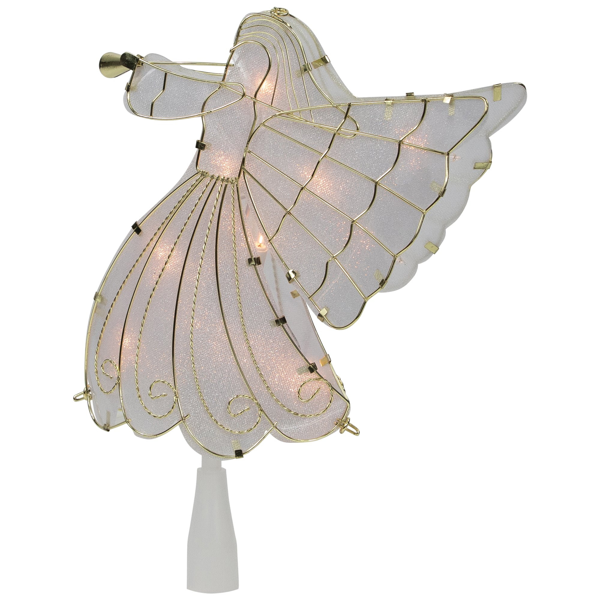 Northlight 10" White & Gold Angel Tree Topper with Warm White Lights