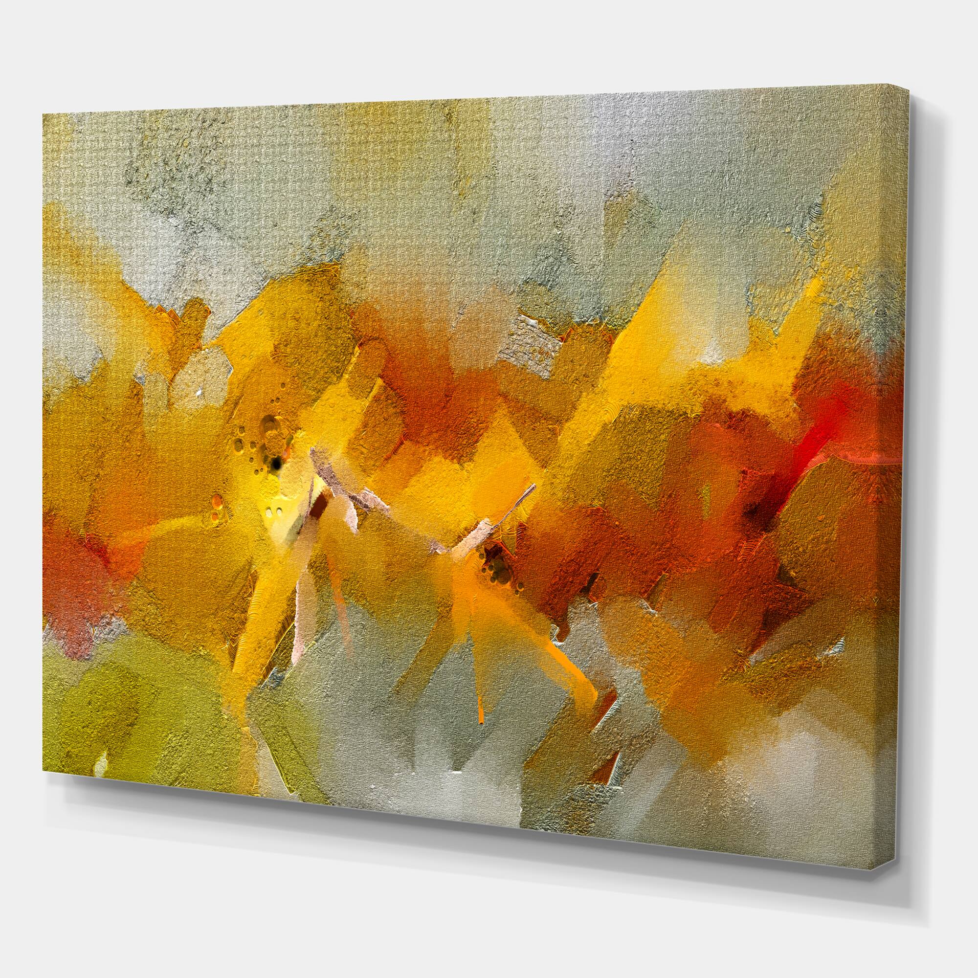 Designart - Hand Drawn Oil Brush Strokes In Yellow And Orange - Modern Canvas Wall Art Print