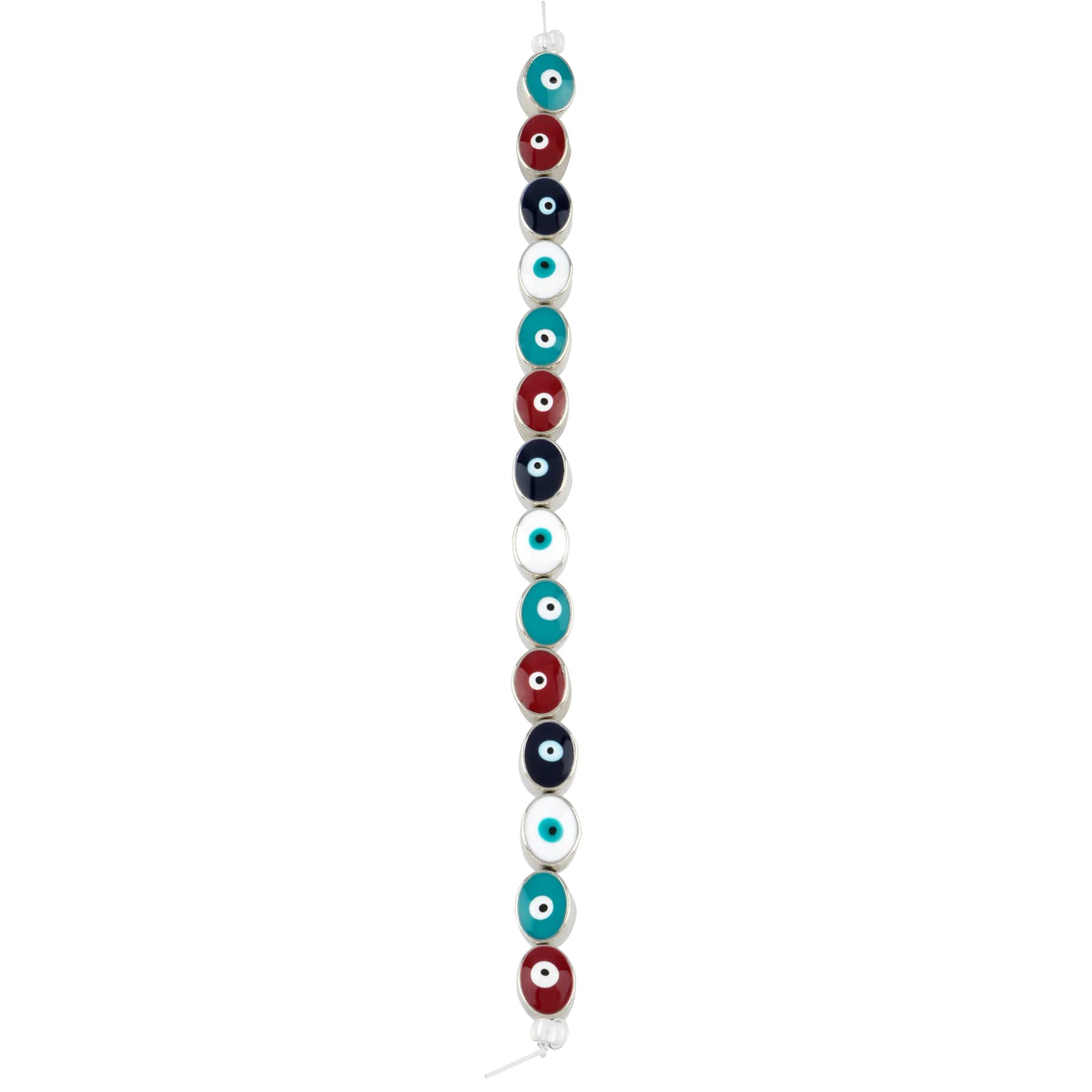 6 Packs: 14 ct. (84 total) Multicolor & Rhodium Evil Eye Oval Beads, 9mm by Bead Landing™