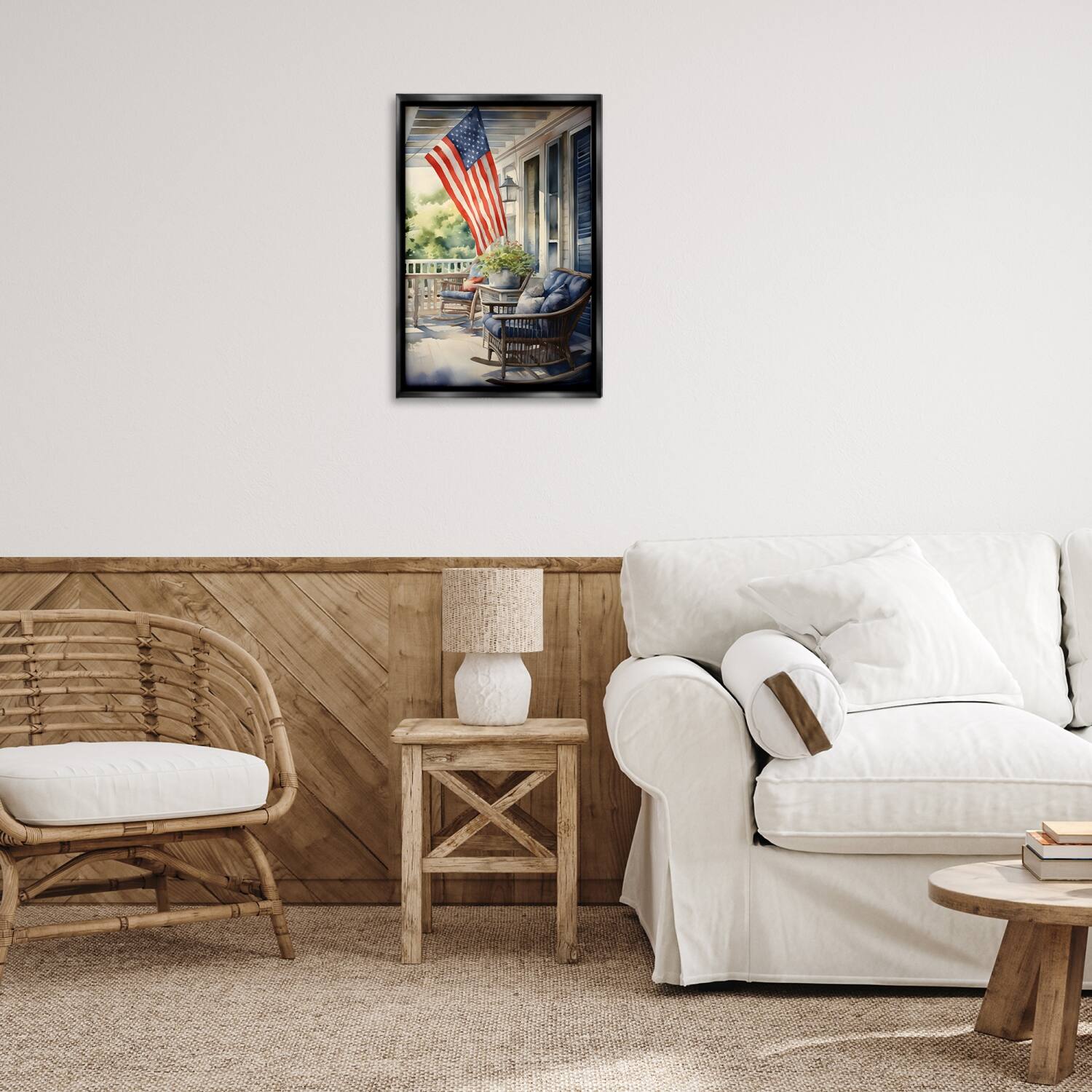 Stupell Industries Porch with American Flag Floater Framed Art