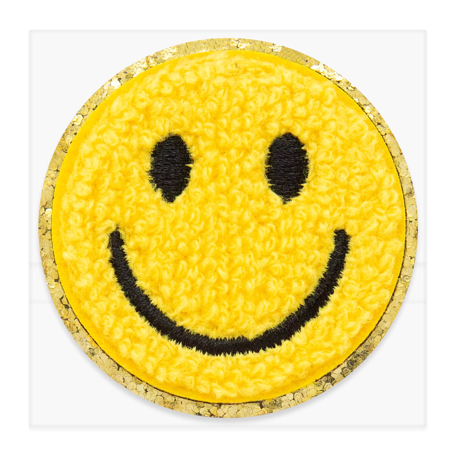 Yellow Embroidered Smiley Face Iron-On & Adhesive Patch by Make Market®