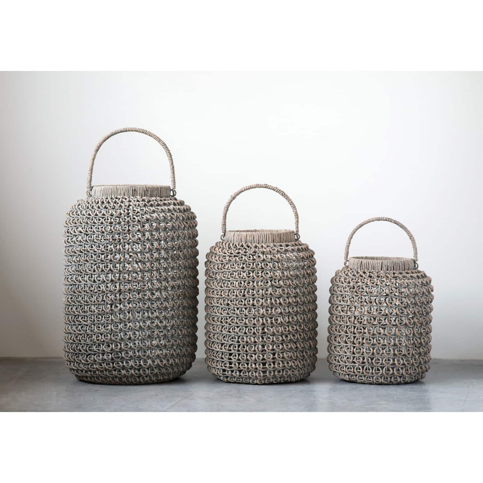 Hello Honey® 20'' Medium Whitewashed Woven Water Hyacinth Lantern