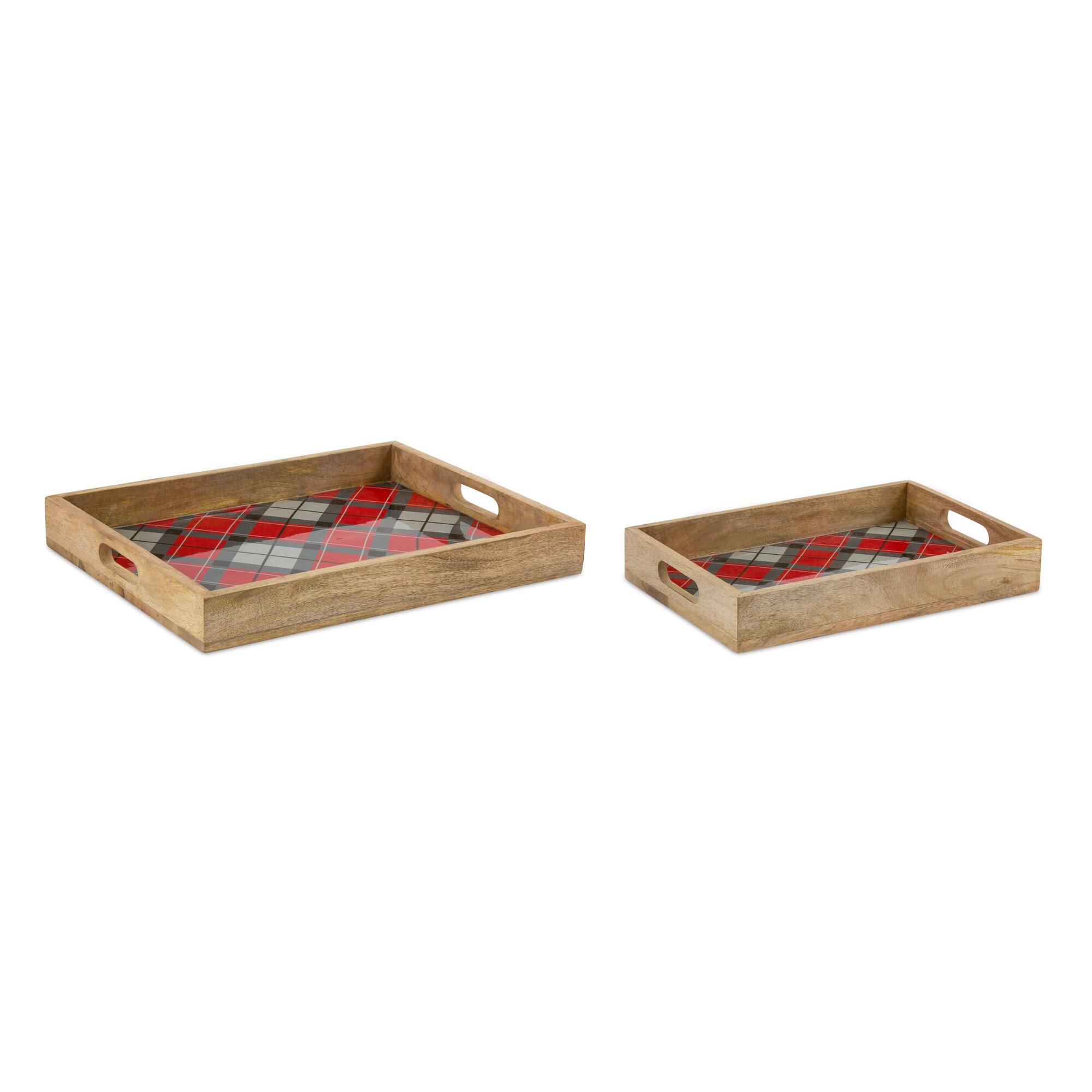 Wooden Plaid Trays, 2ct.