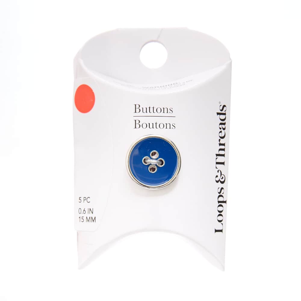 15mm Navy Inner on Silver Round Buttons, 5ct. by Loops & Threads®