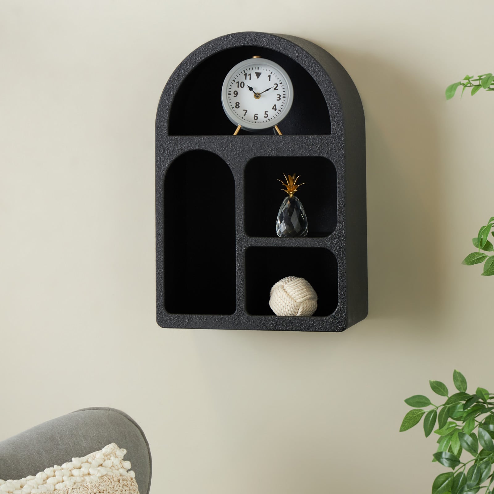 16" x 24" Black Wood Geometric 4 Wall Shelf