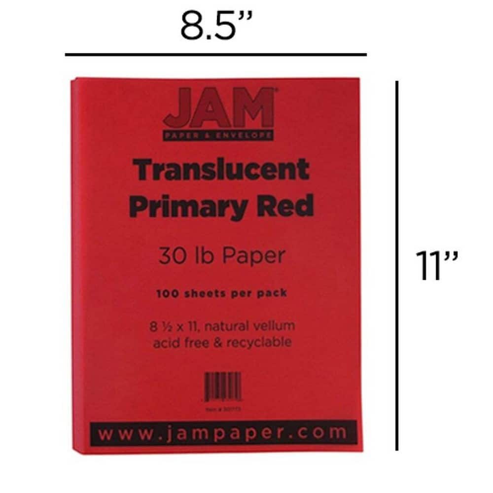 JAM Paper Translucent 8.5" x 11" 30lb. Primary Red Vellum Paper, 100 Sheets