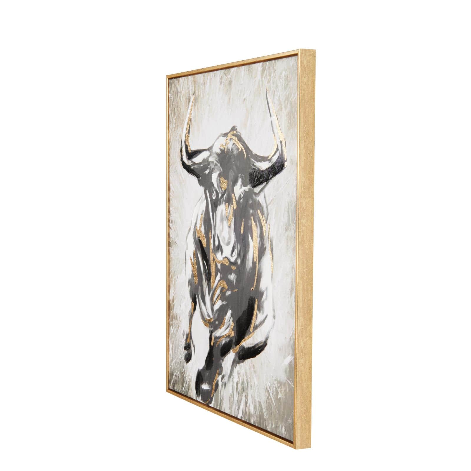 24" x 1.5" Gold Polystone Bull Shaded Running Living Room Framed Wall Art