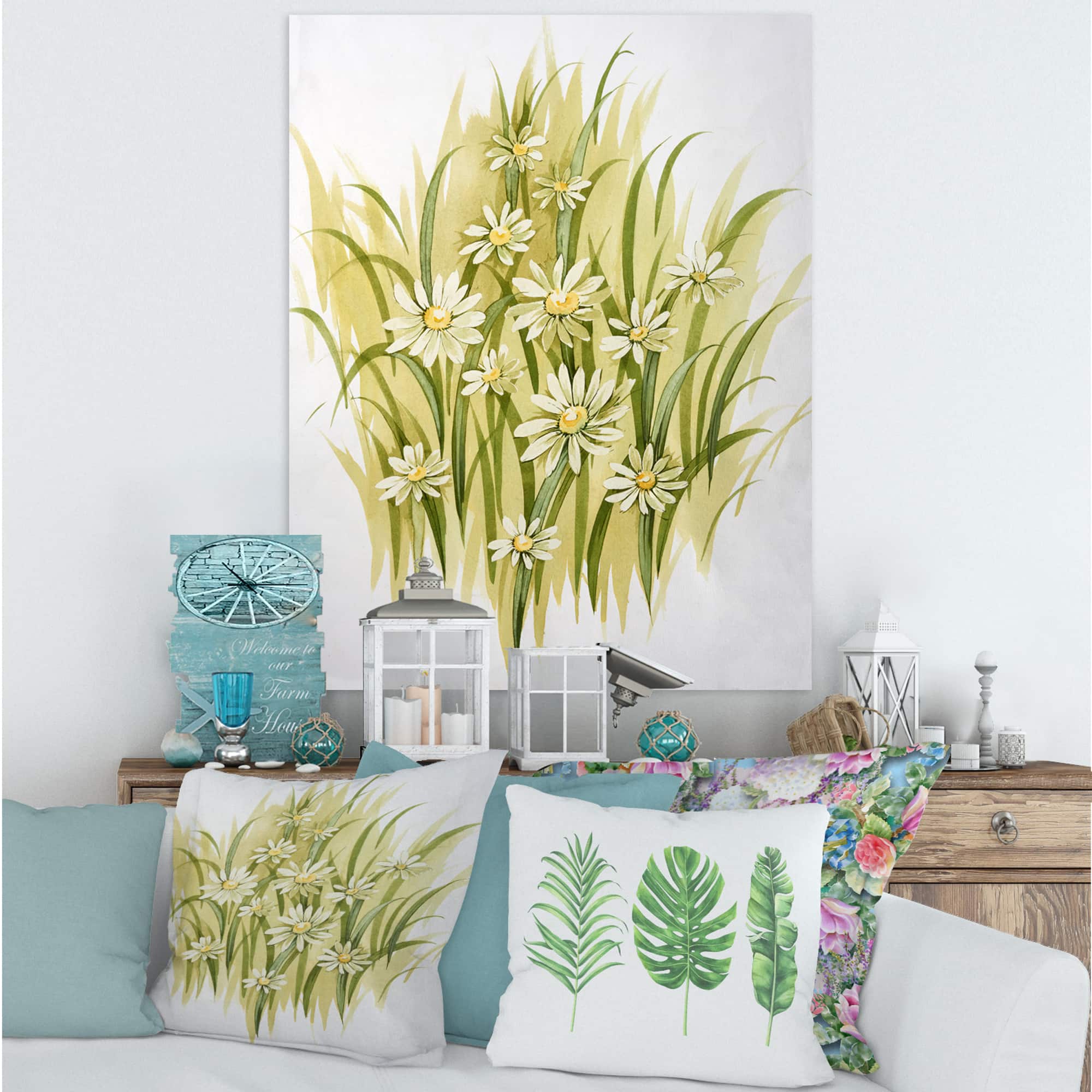 Designart - White Meadow Flowers - Traditional Canvas Wall Art Print