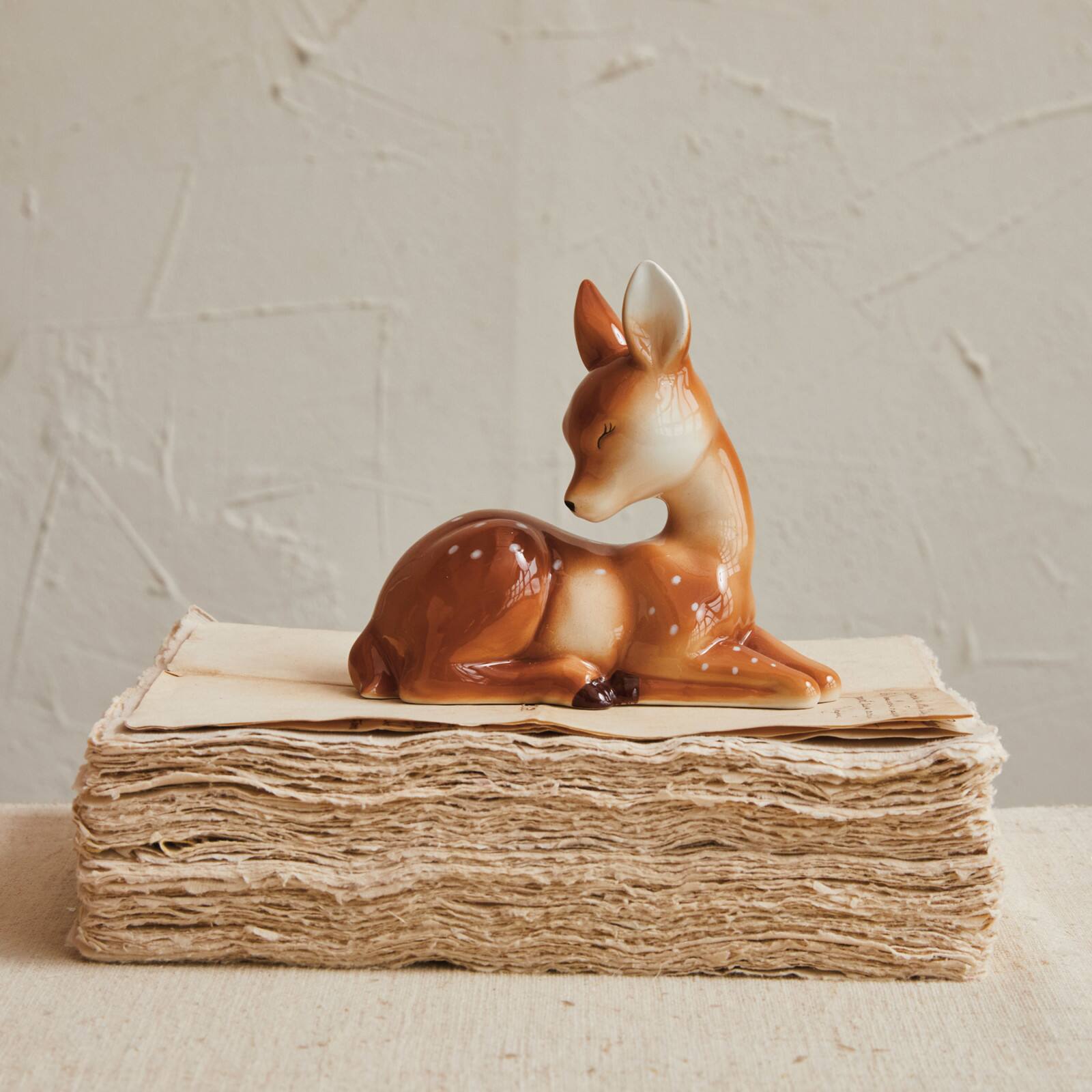 Hello Honey® 4.75" Brown & White Decorative Ceramic Lying Fawn