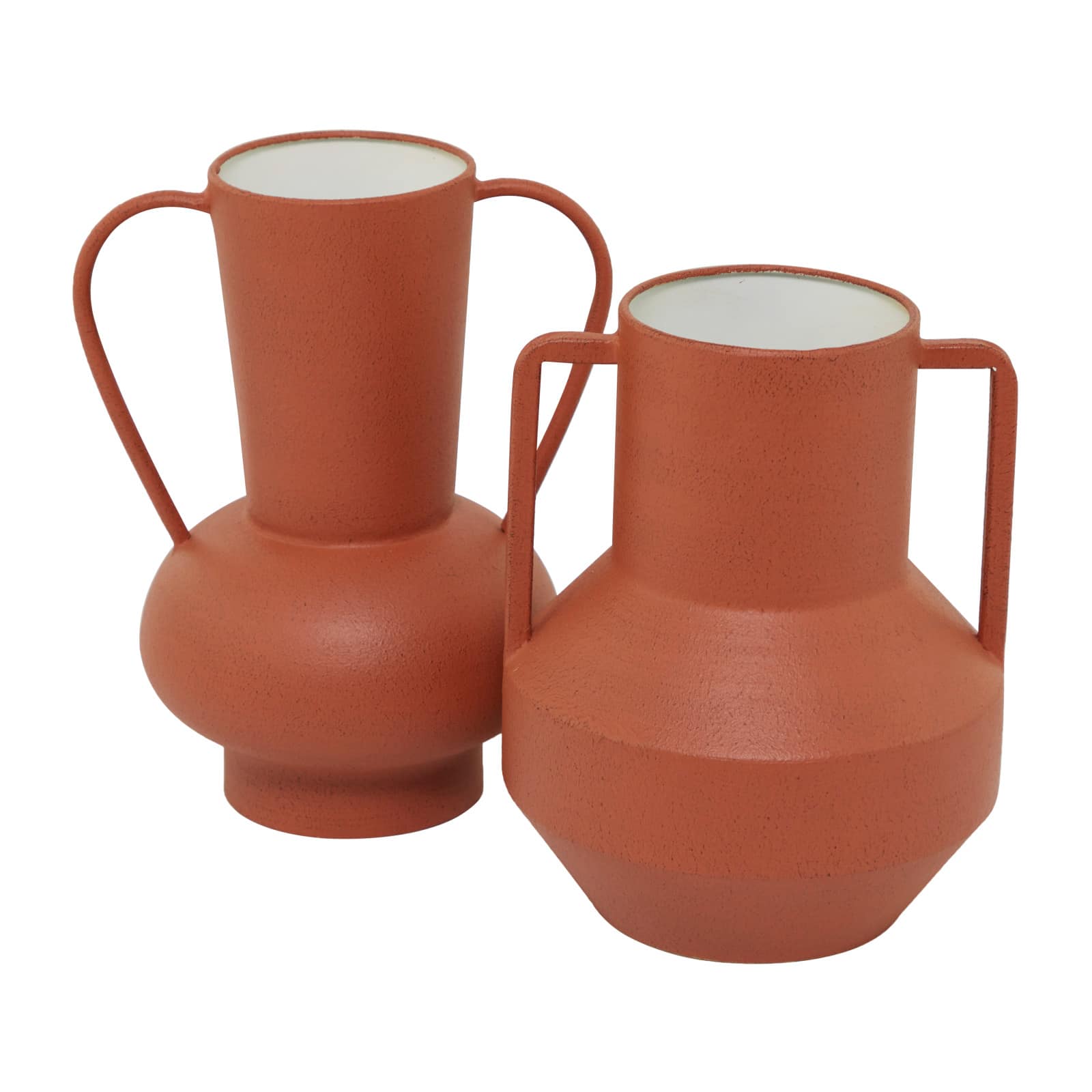 Orange Metal Vase with Handles Set of 2 11", 10"