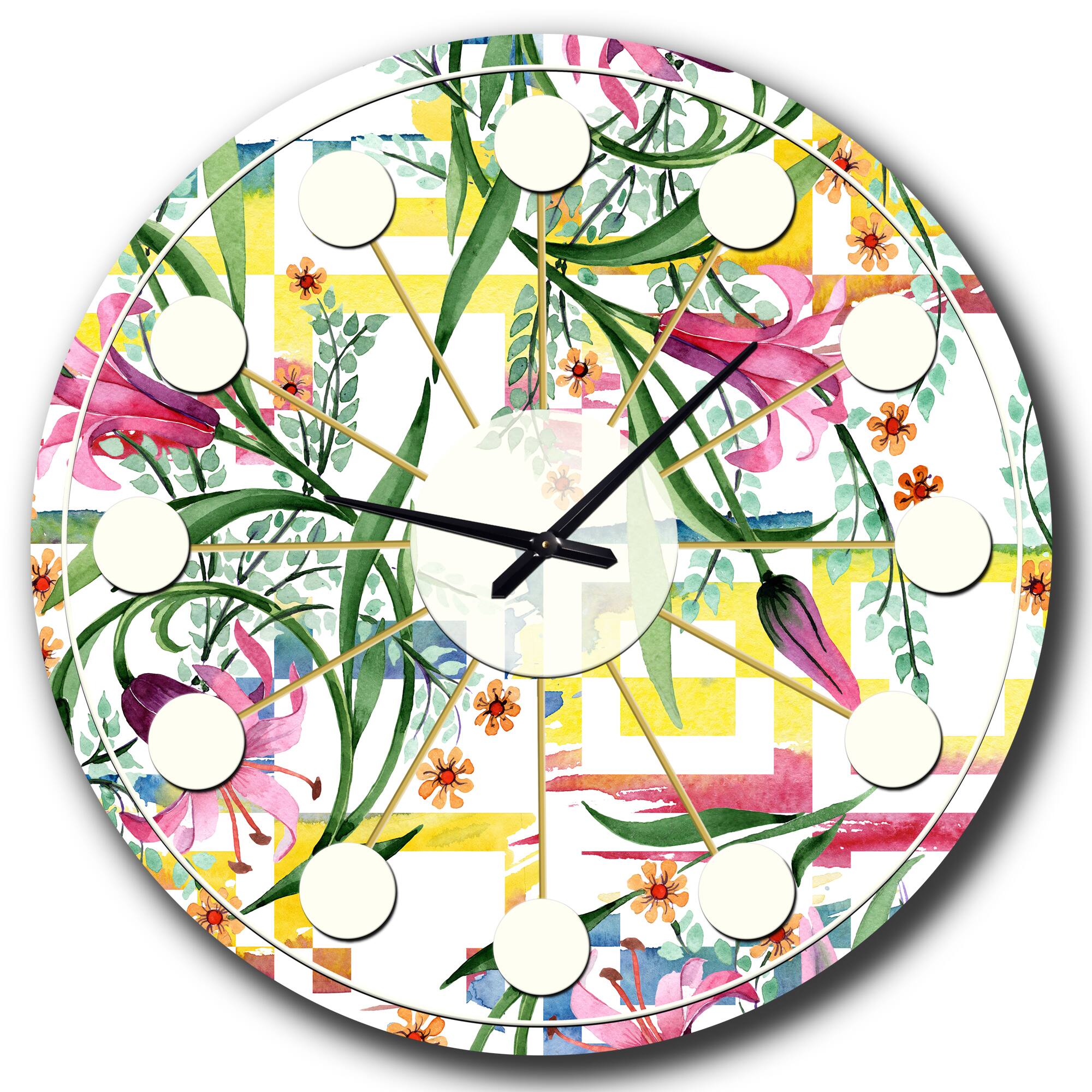 Designart 'Floral Botanical Retro Xi Mid-Century Modern Wall Clock