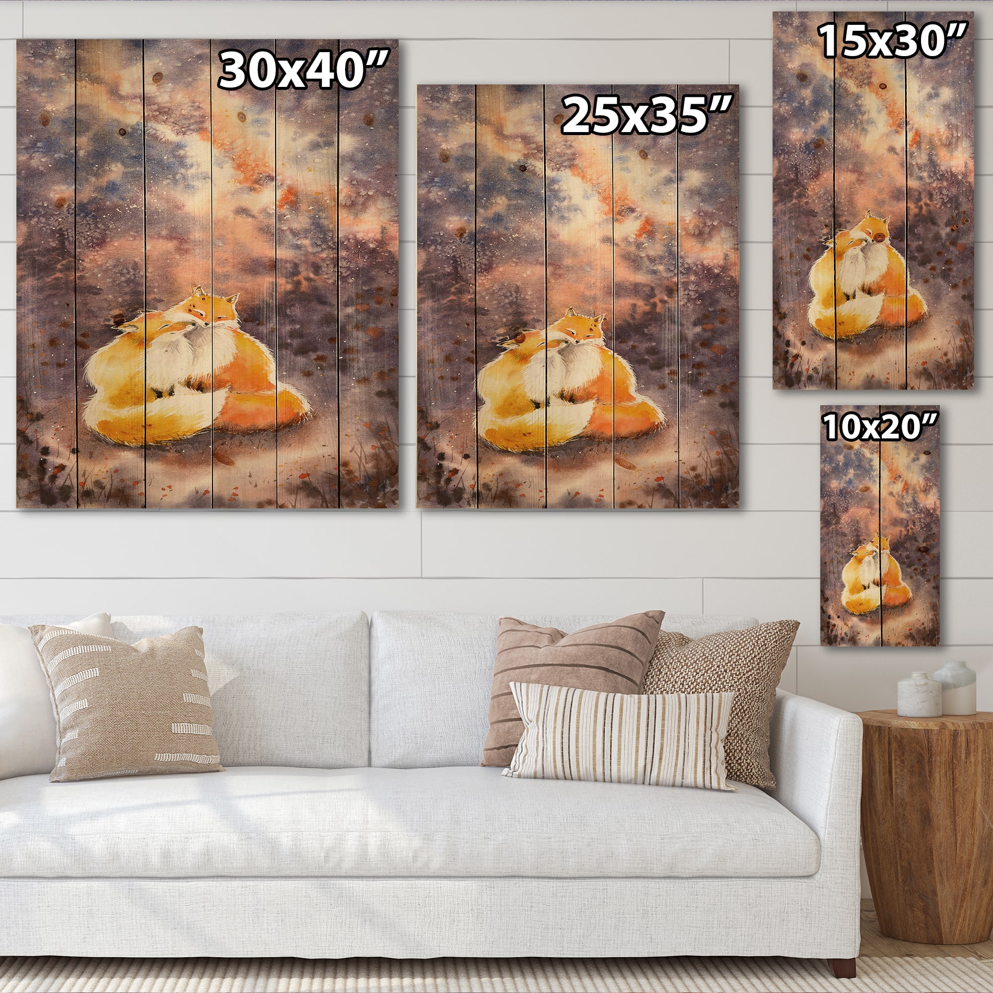 Designart - Hugging Foxes Over A Night Sky