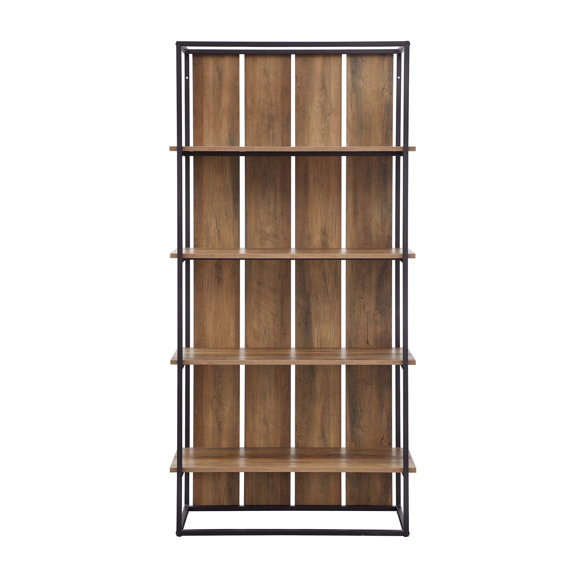 Walker Edison 64" Reclaimed Barnwood & Black Farmhouse Plank Back Bookshelf