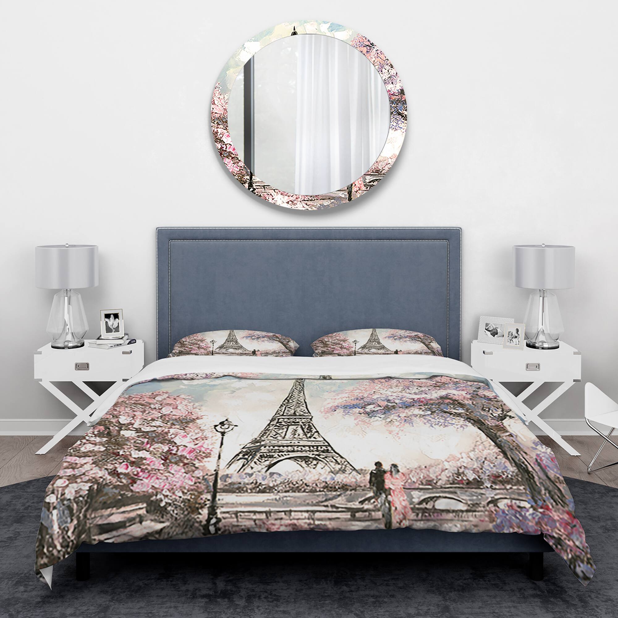 Designart 'Eiffel with Pink Flowers' Global Inspired Bedding Set