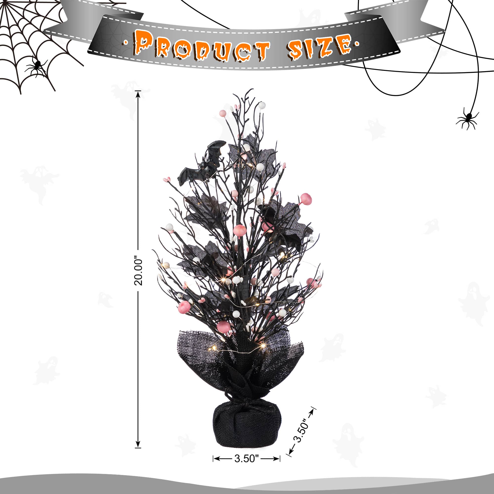 Glitzhome® 20"H Lighted Black and Pink Halloween Berries Table Tree