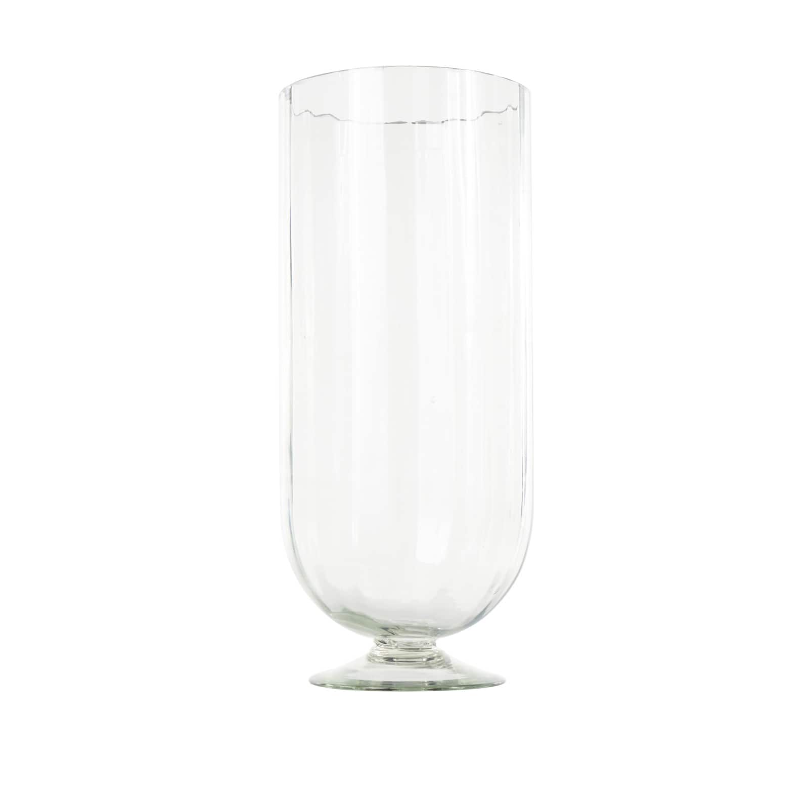Clear Glass Ribbed Fluted Decorative Candle Holder with Elevated Base