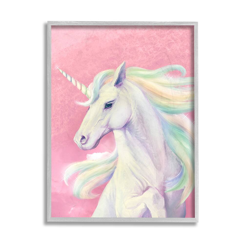 Stupell Industries Pink Unicorn Portrait Playful Rainbow Hair Framed Wall Art