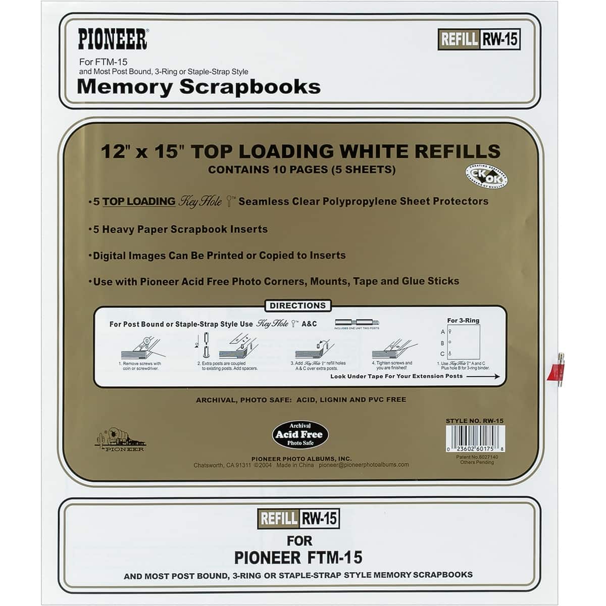 Pioneer® 12" x 15" Universal Top-Loading Page Protectors with White Inserts