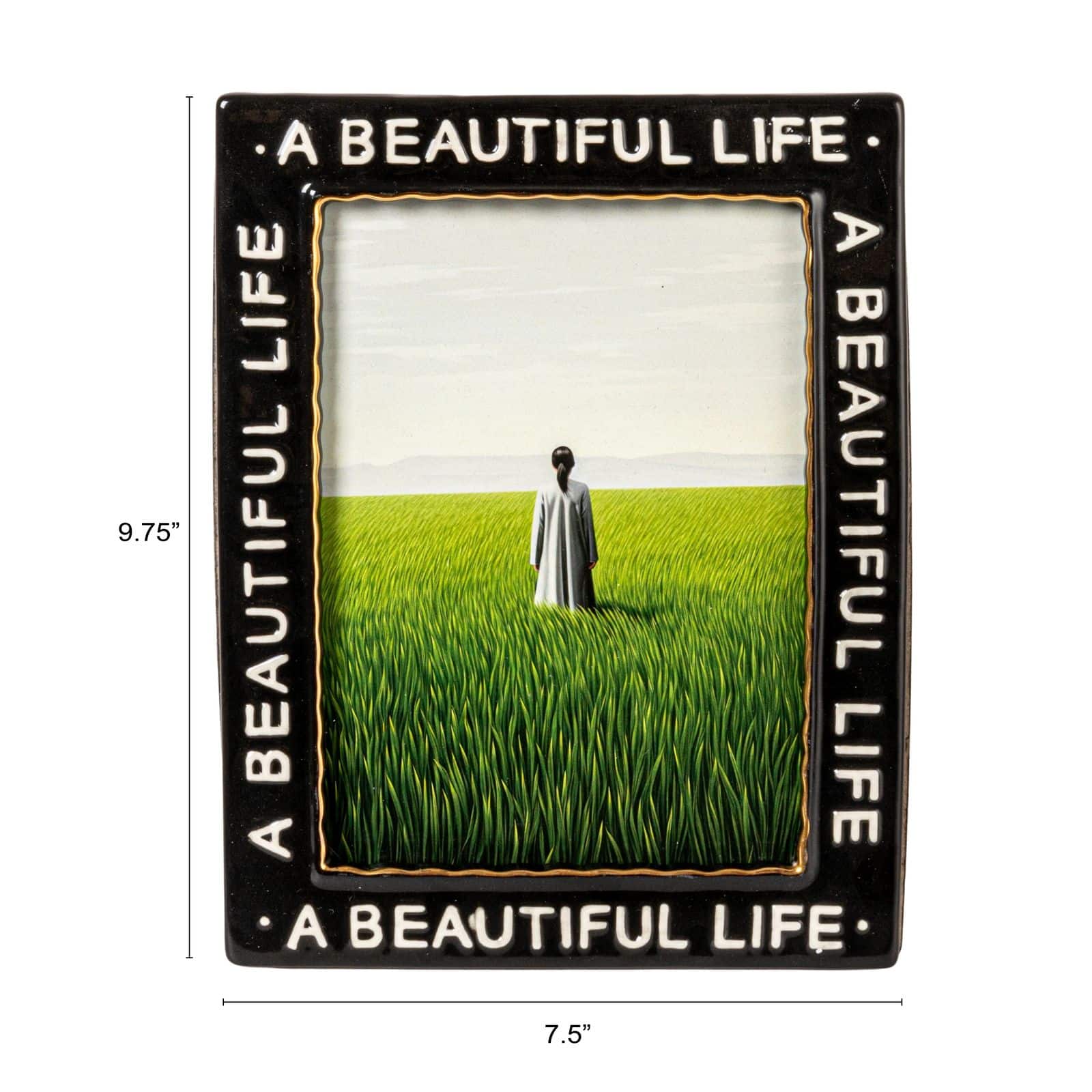 Hello Honey® Black Stoneware Photo Frame with A Beautiful Life Text