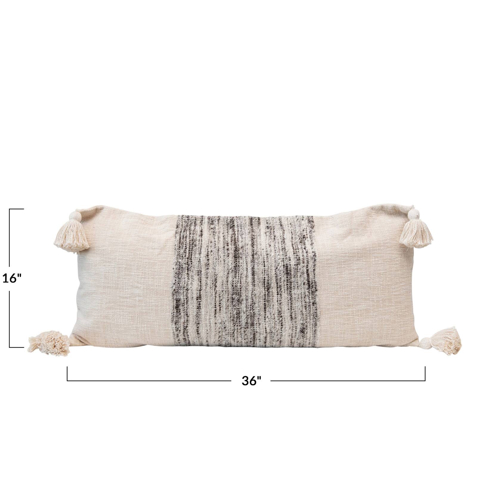 Hello Honey® Cream Lumbar Pillow with Tassels & Variegated Gray Yarns