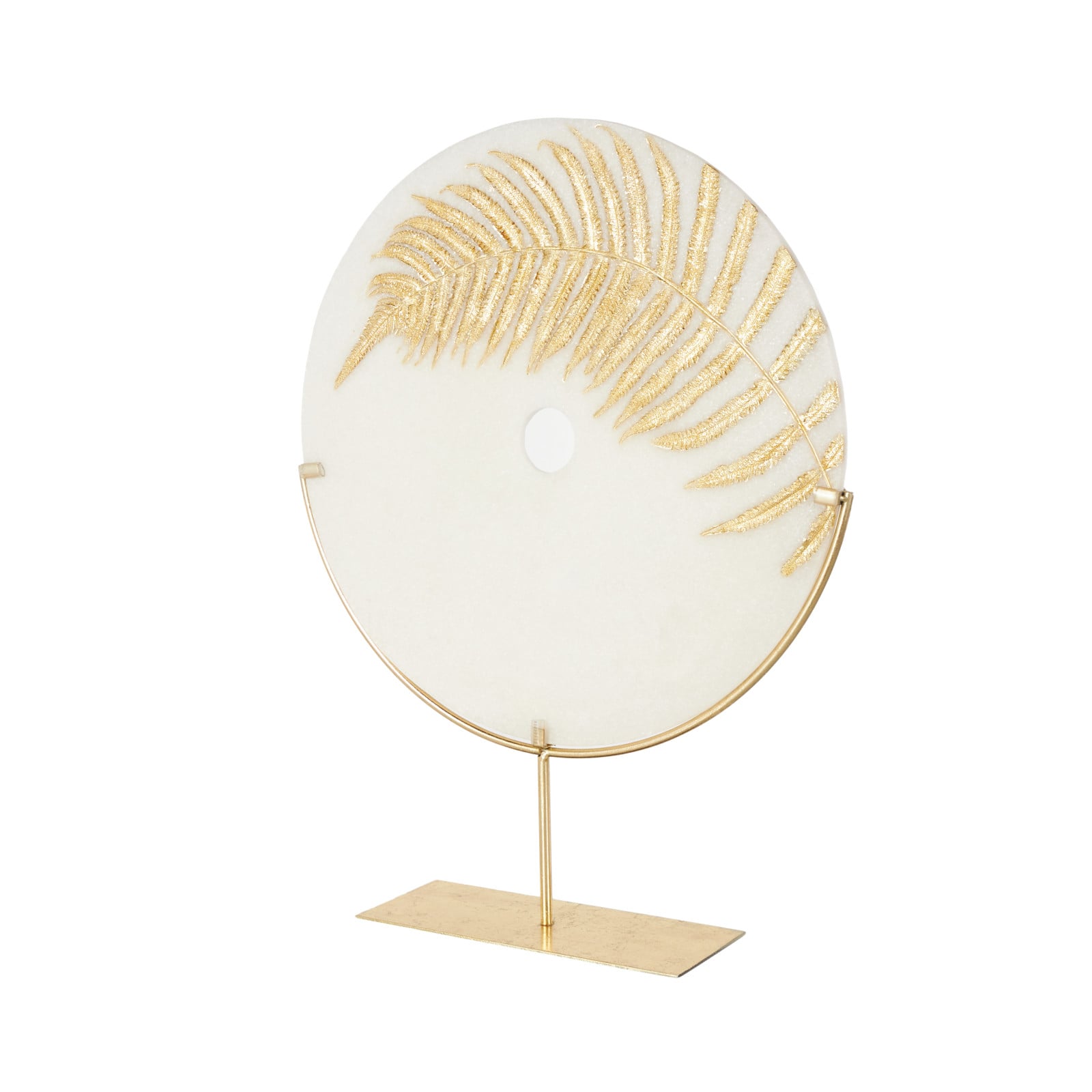 25" White with Gold Base Polystone Round Leaf Disk Decorative Sculpture