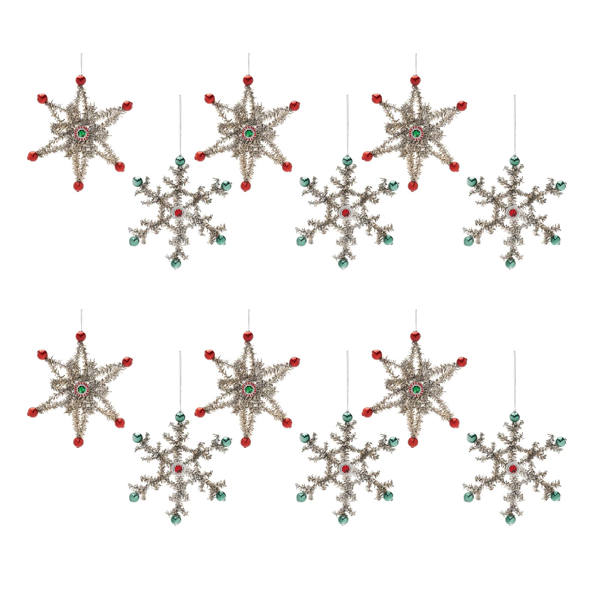 Jeweled Tinsel Snowflake Ornament Set, 12ct.