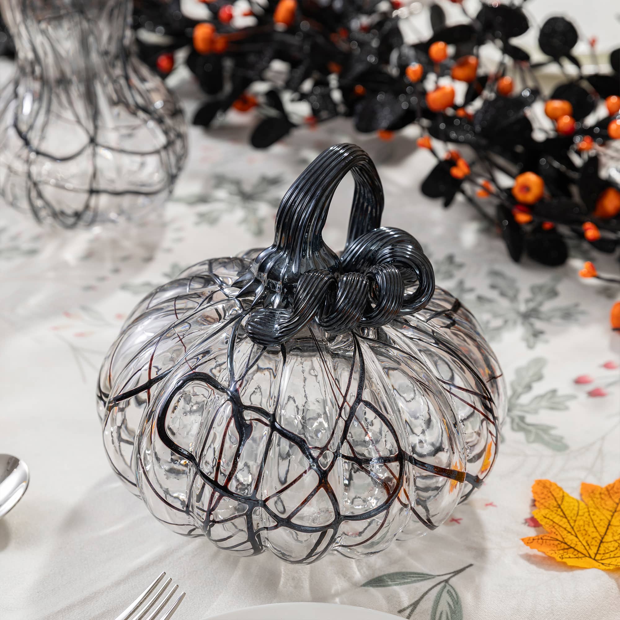 Glitzhome® 7.5" Halloween Abstract Black and White Glass Pumpkin