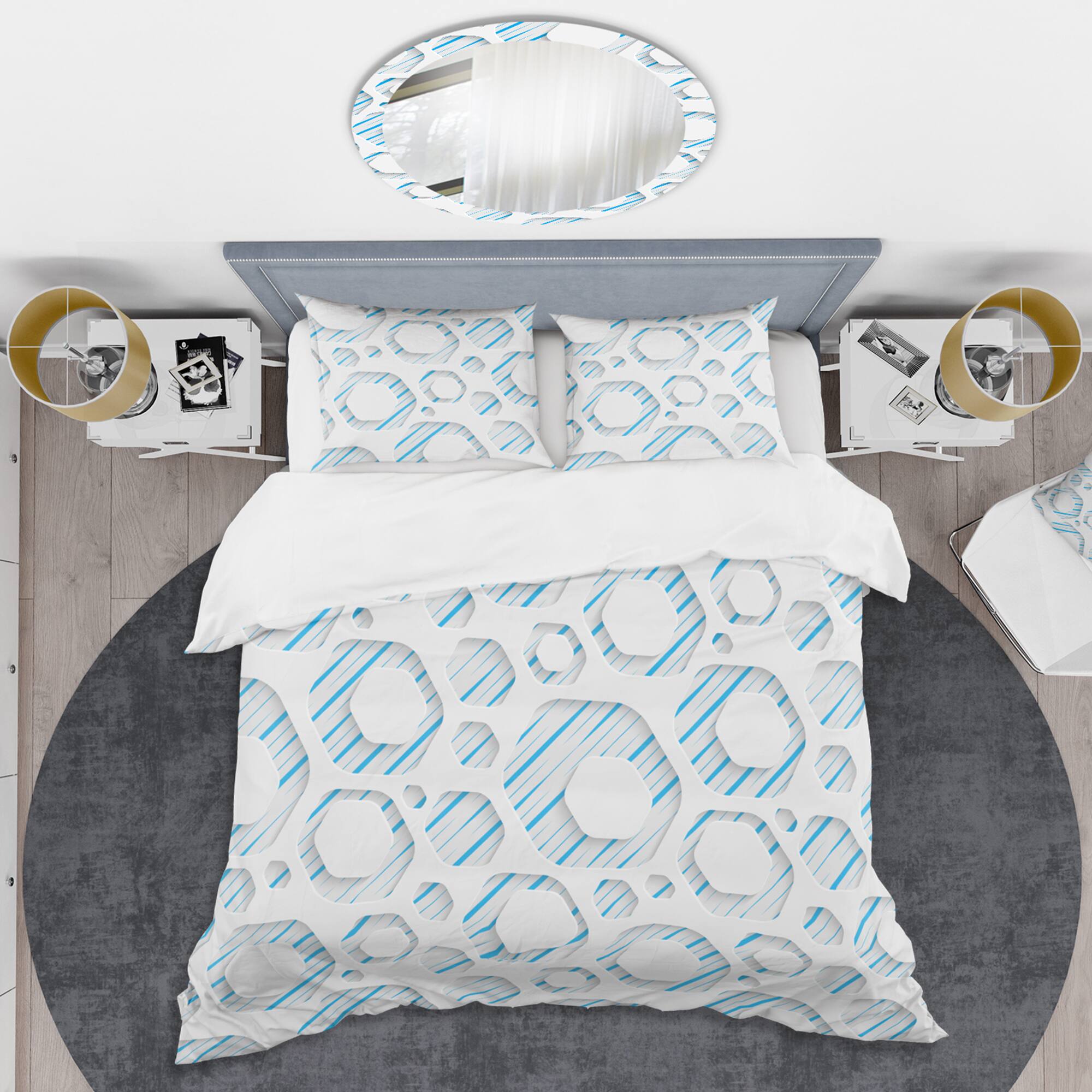 Designart '3D White And Blue Pattern IV' Mid-Century Duvet Cover Set