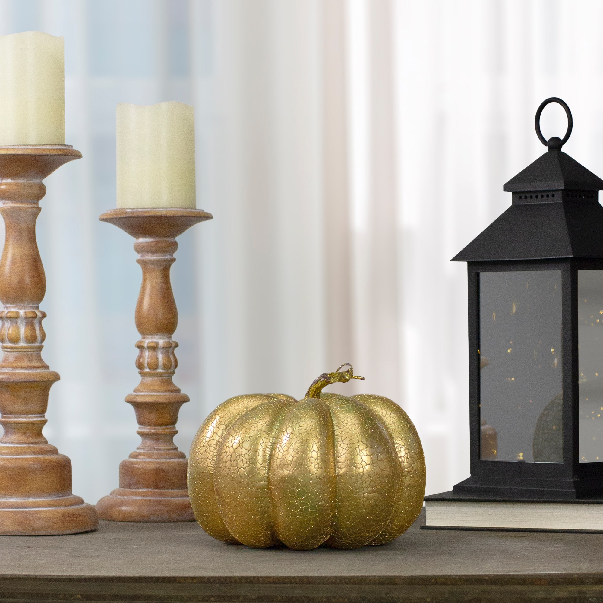 12" Gold Crackled Fall Harvest Pumpkin Decoration