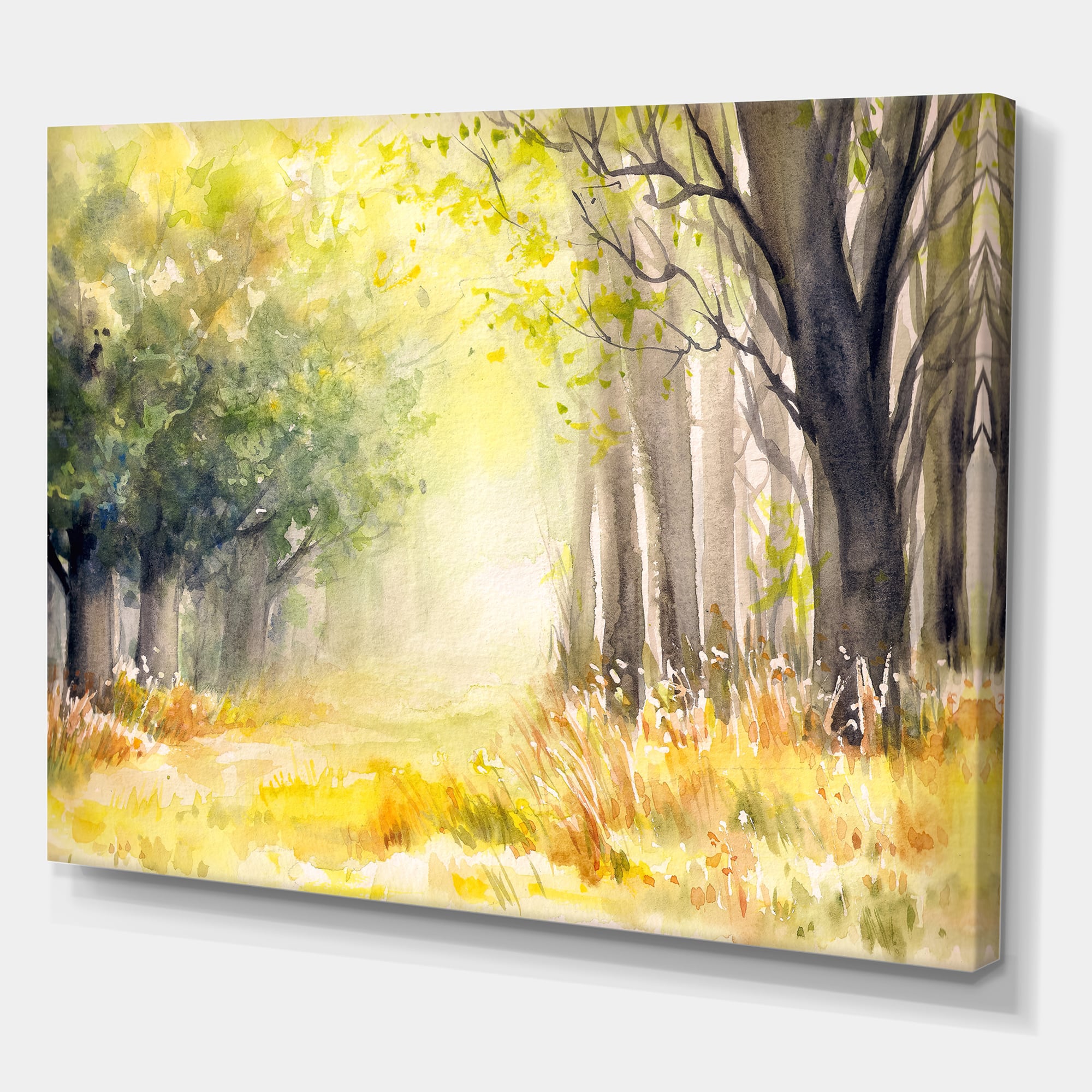 Designart - Bright Sunshine Through The Forest Trees IV - Traditional Canvas Wall Art Print