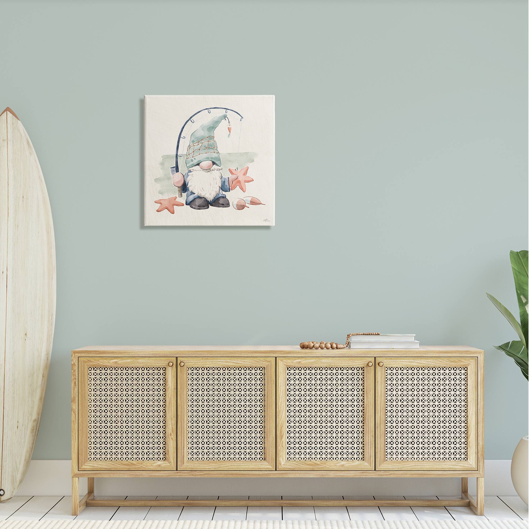 Stupell Industries Summer Fisherman Gnome Holding Starfish Canvas Wall Art