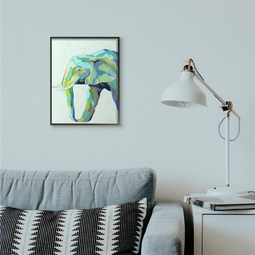 Stupell Industries Elephant Abstract Shapes Blue Green Animal Design in Black Frame Wall Art