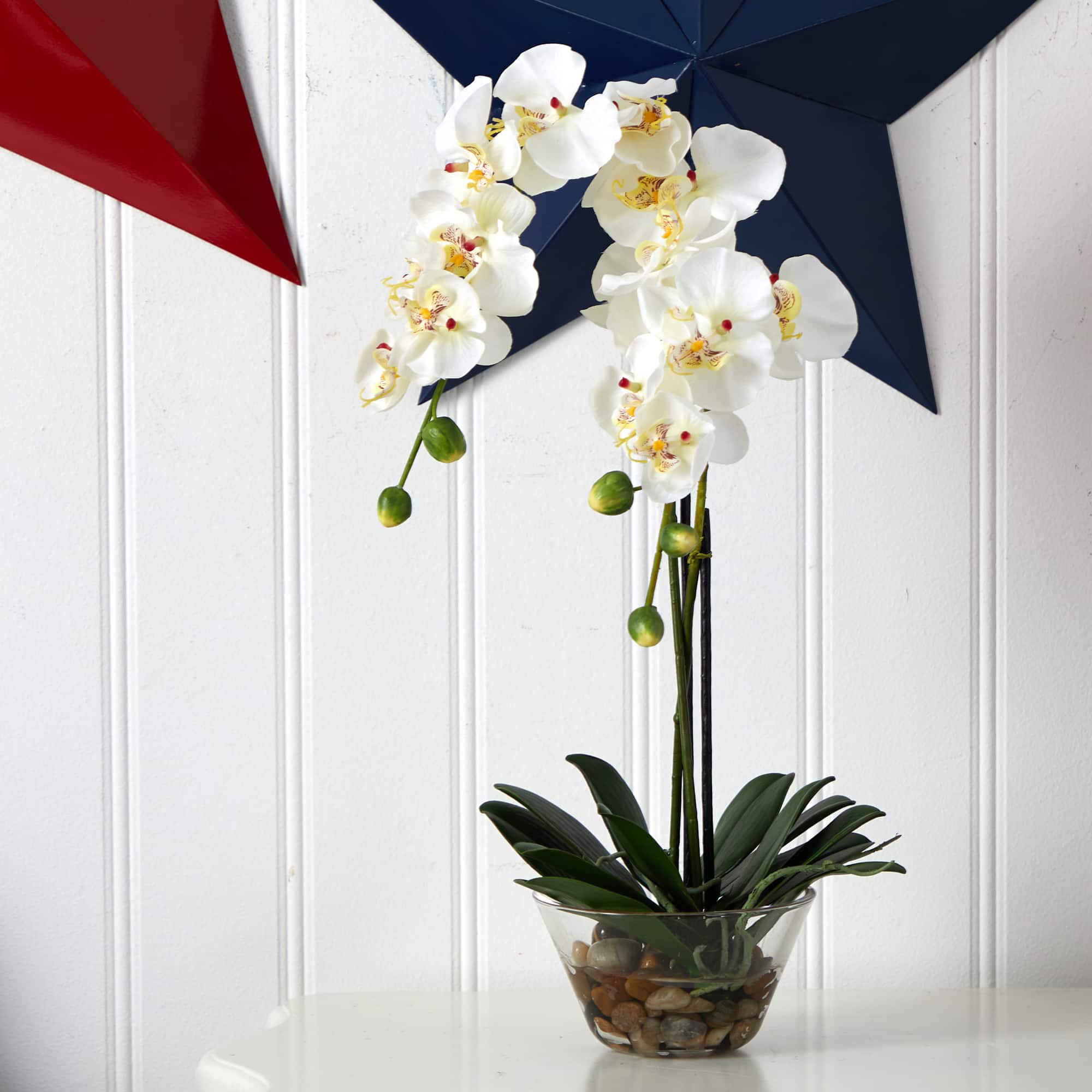 18" White Orchid Arrangement in Glass Vase