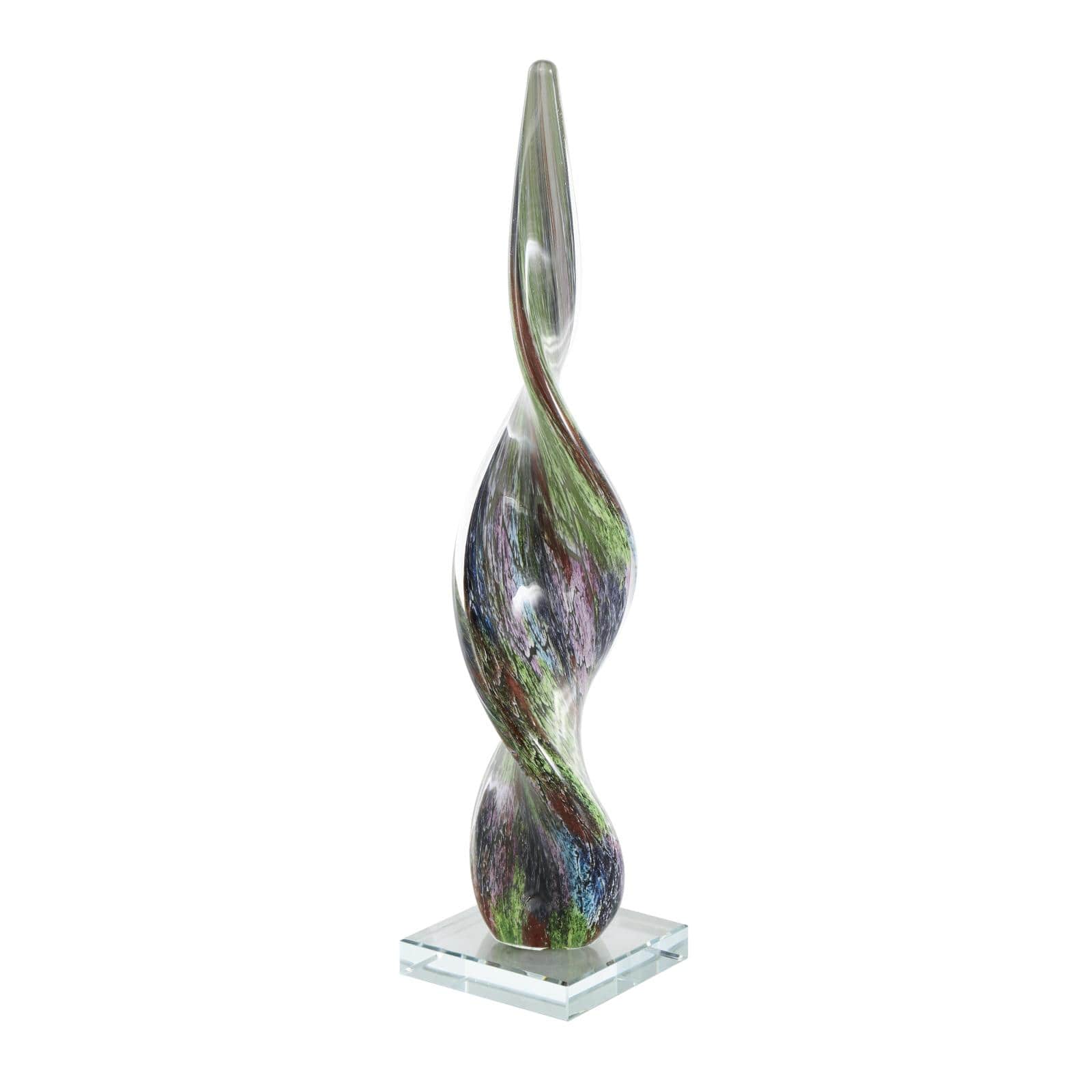 17" Multicolored Glass Abstract Swirl Sculpture with Clear Base