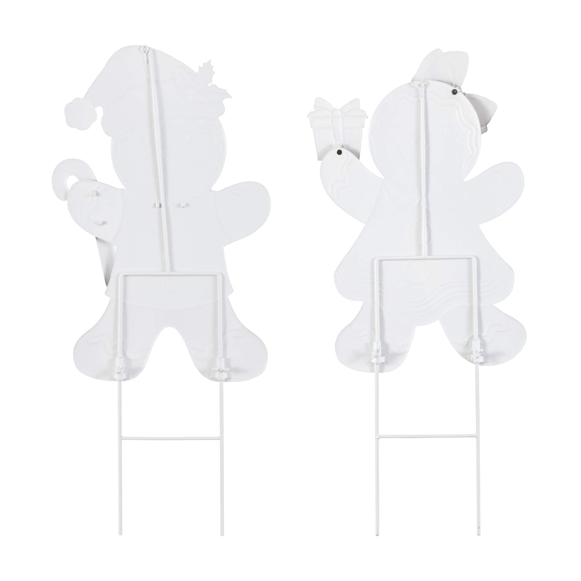 Glitzhome® Set of 2 Christmas Metal Gingerbread Boy and Girl Yard Stake